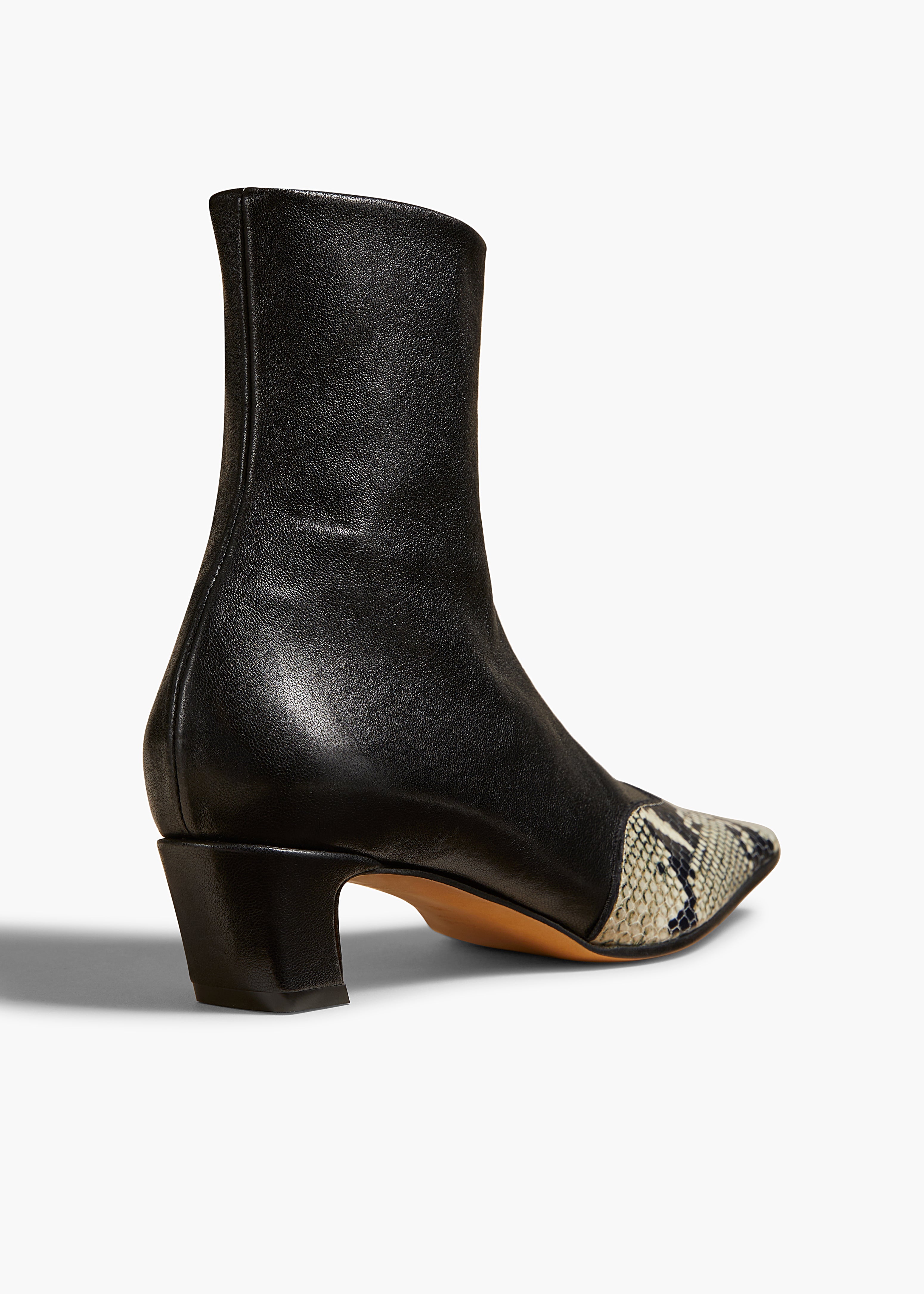 Nevada Stretch Low Boot in Black with Python-Embossed Leather