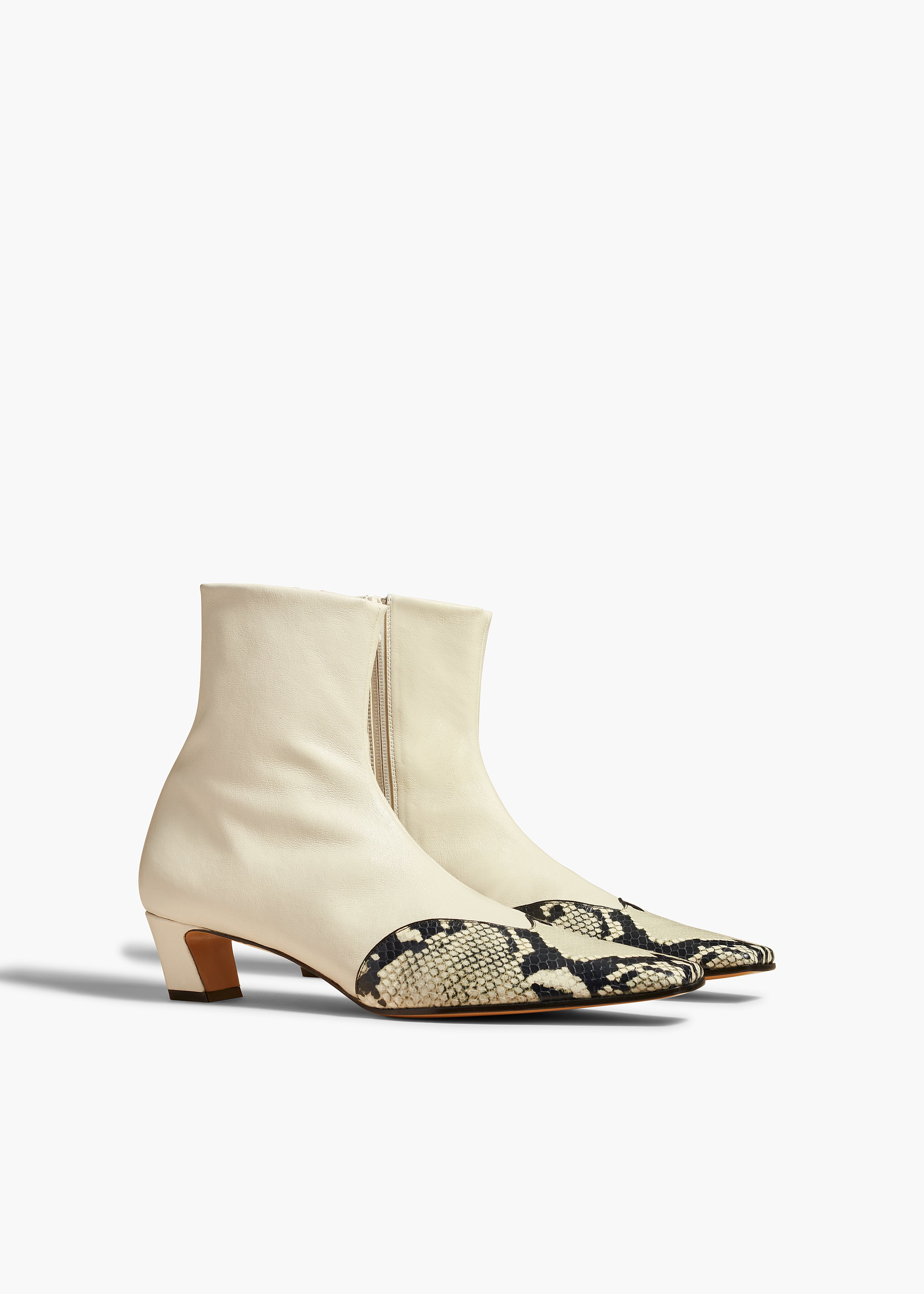 KHAITE - Nevada Stretch Low Boot in Bone with Natural Python-Embossed Leather