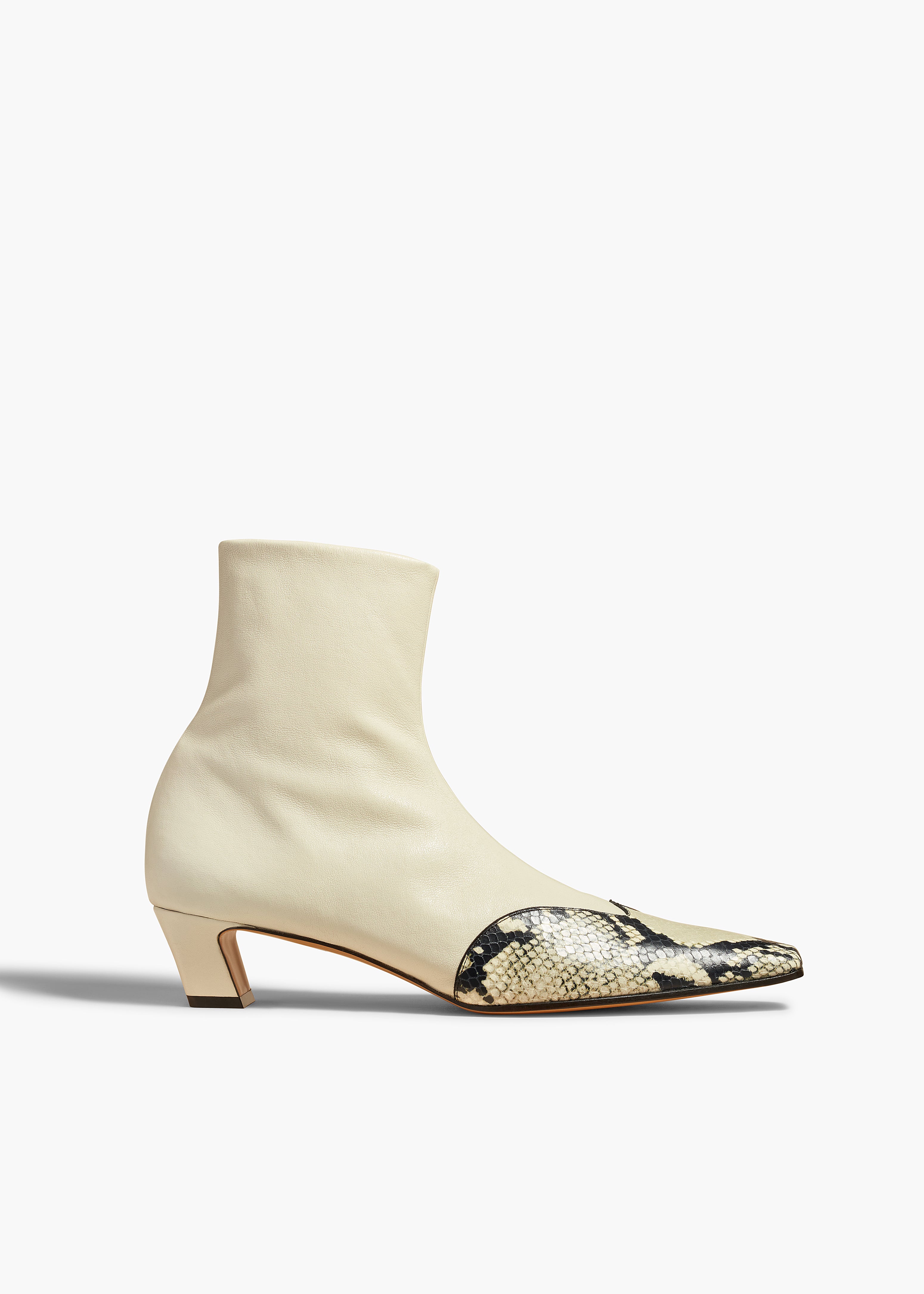 KHAITE - Nevada Stretch Low Boot in Bone with Natural Python-Embossed Leather