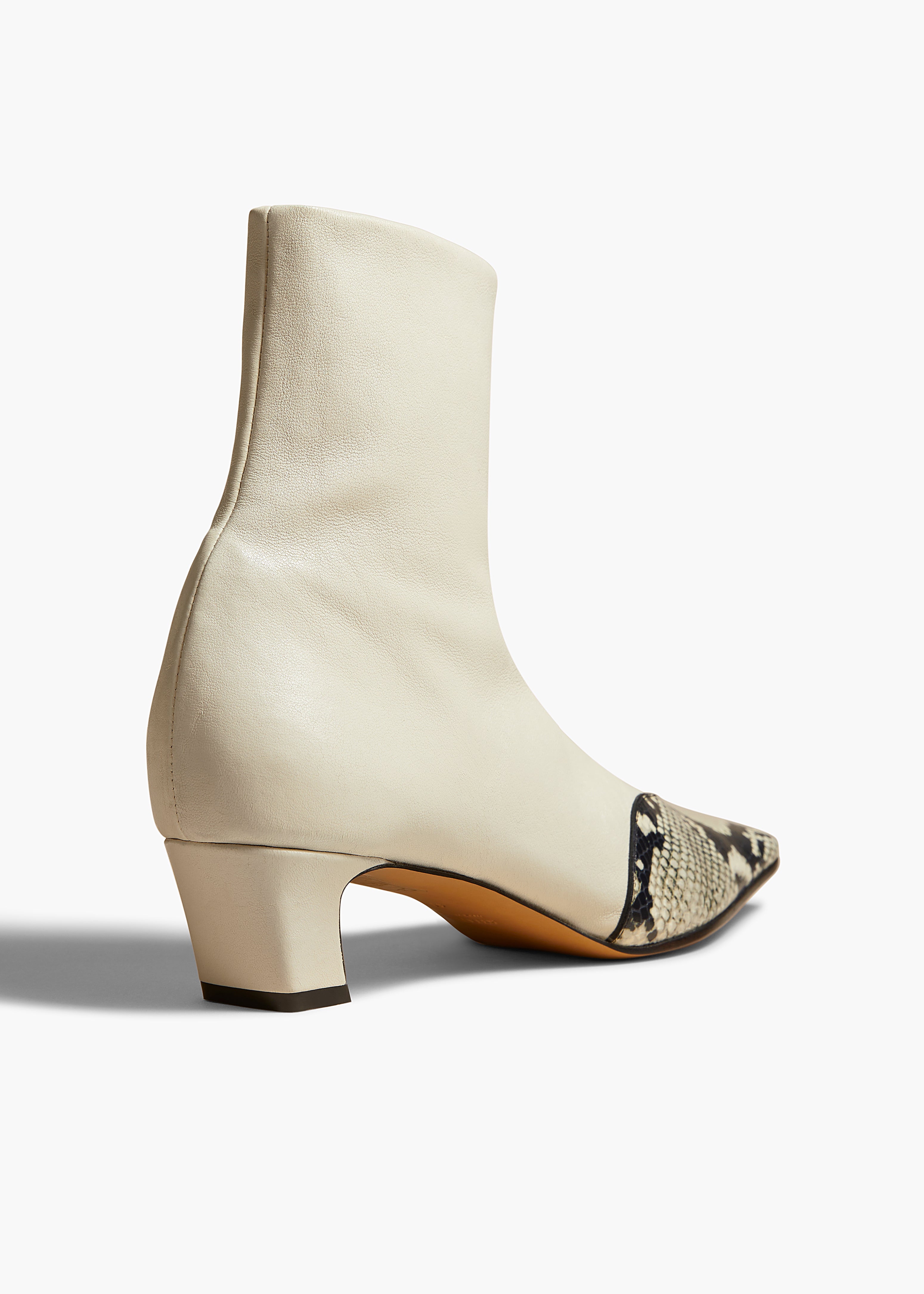 KHAITE - Nevada Stretch Low Boot in Bone with Natural Python-Embossed Leather