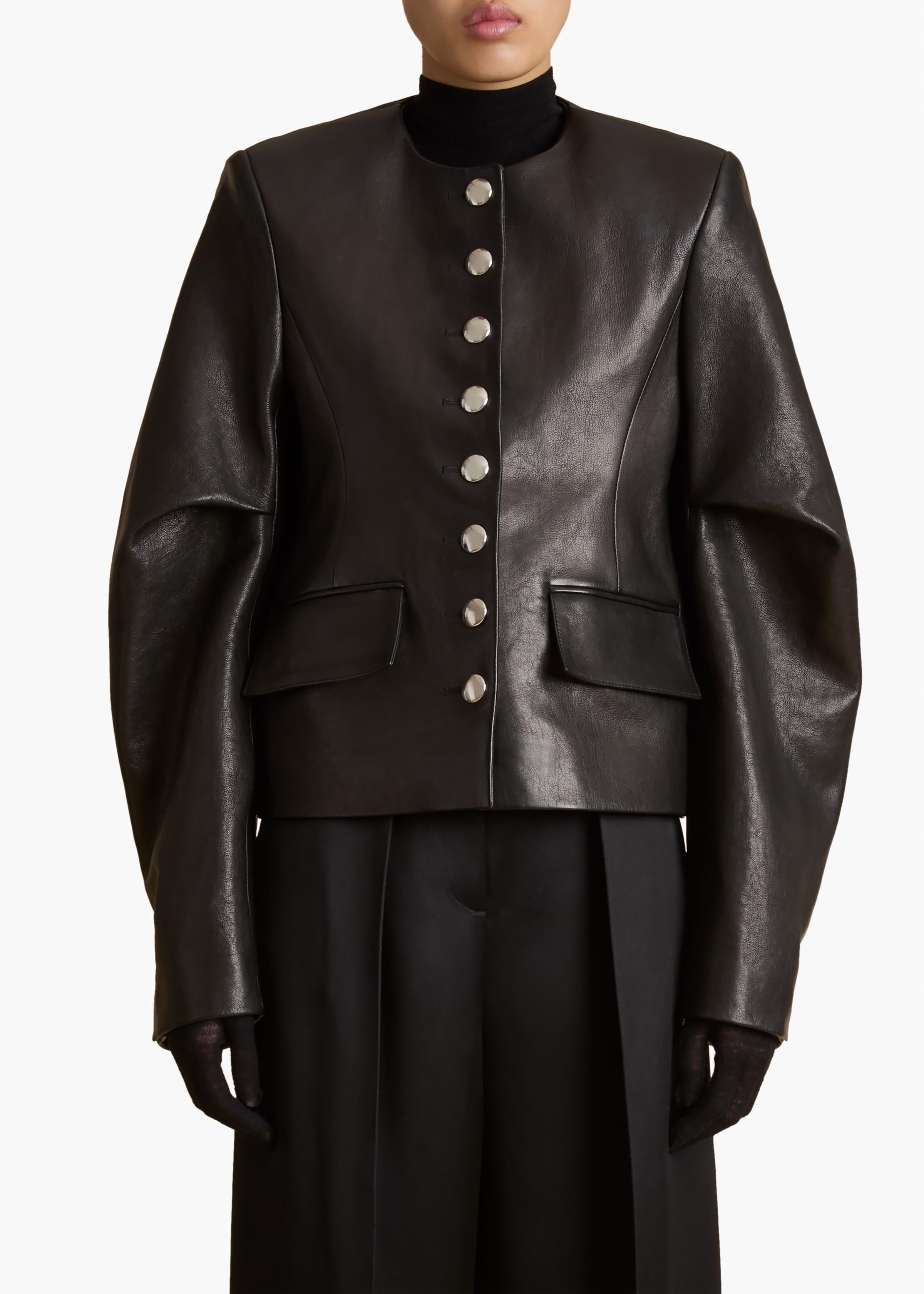 Darlman Jacket in Black Leather FRONT VIEW