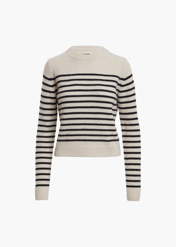 DILETTA SWEATER IN MAGNOLIA AND BLACK STRIPE FLAT VIEW