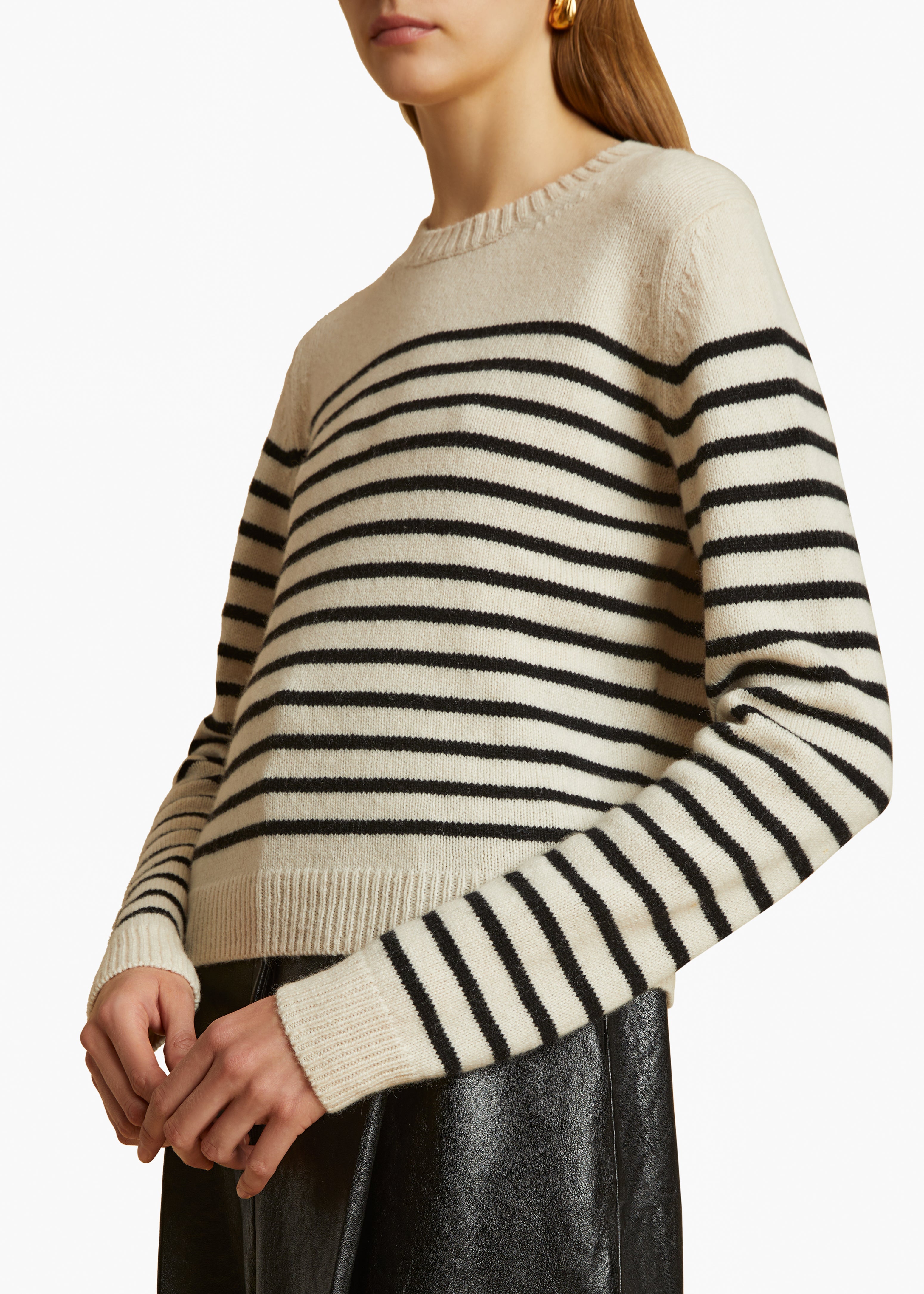 KHAITE - Diletta Sweater in Magnolia and Black Stripe