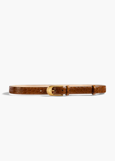 Dome Belt in Dark Honey Alligator with Gold