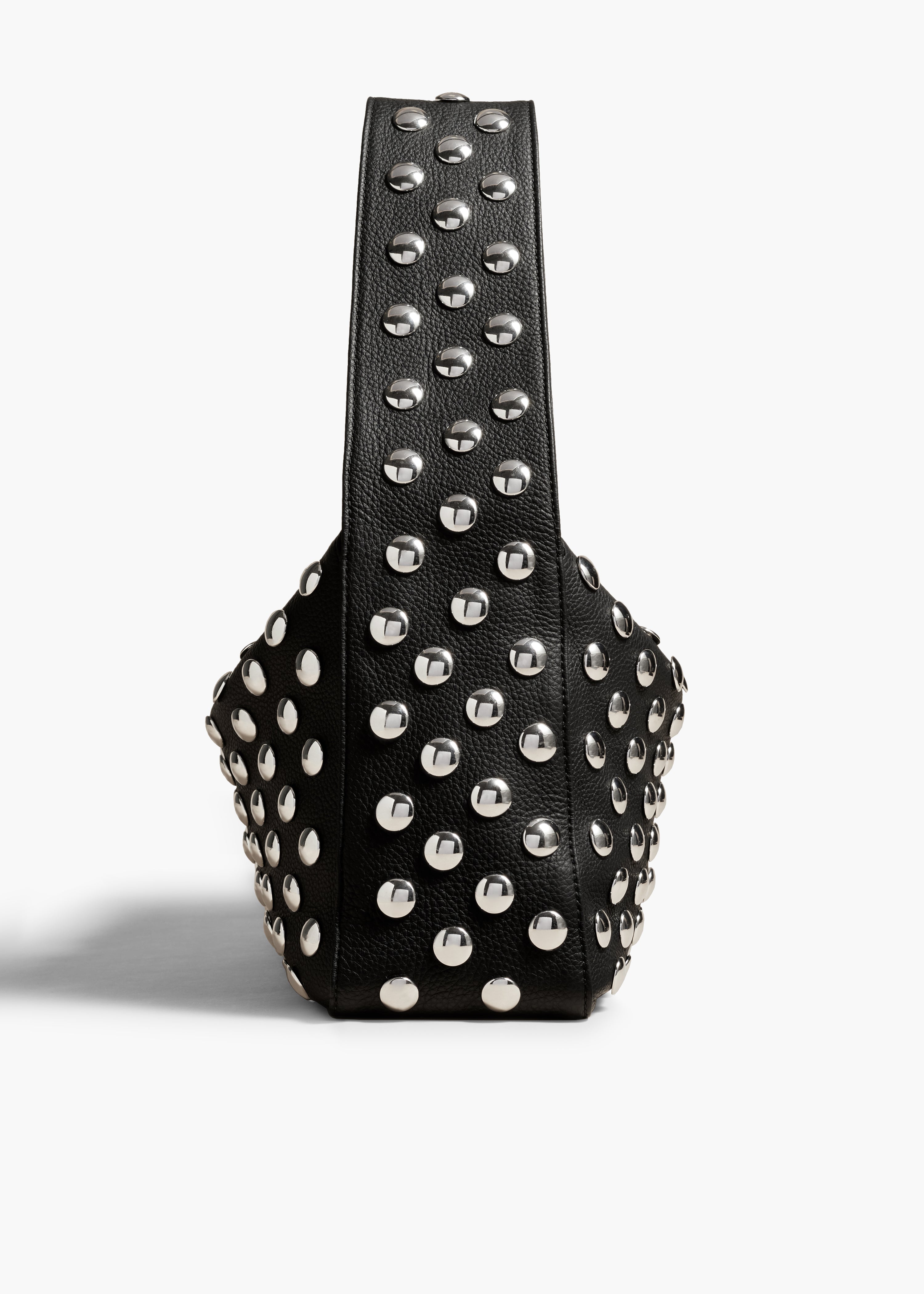 ELENA HANDBAG IN PEBBLED BLACK LEATHER WITH STUDS SIDE VIEW