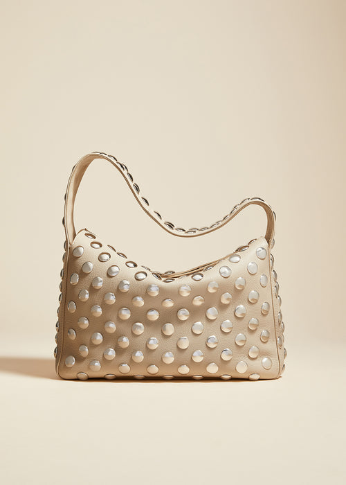 The Elena Bag in Dark Ivory Leather with Studs