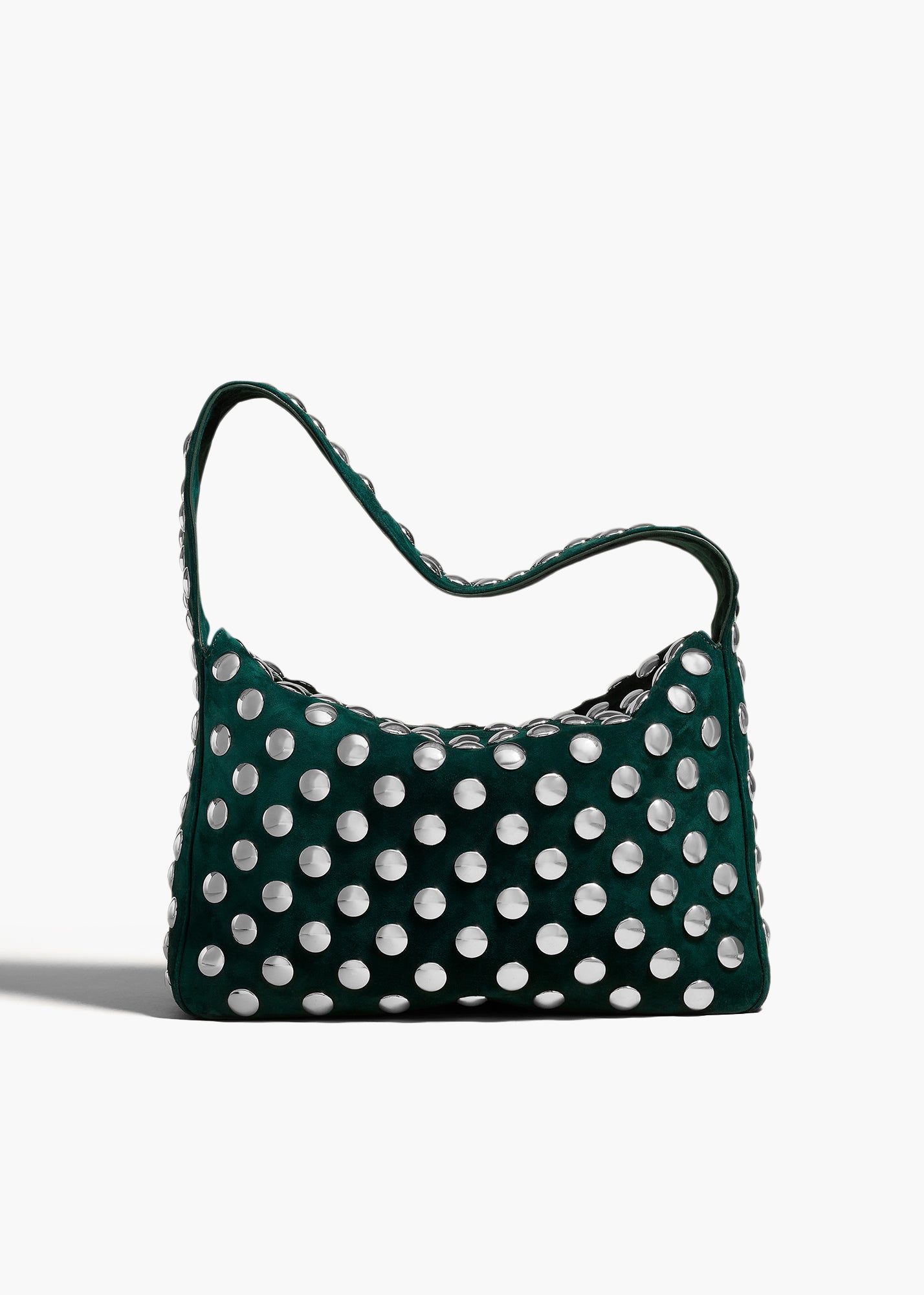 ELENA HANDBAG IN ENGLISH GREEN SUEDE WITH STUDS FRONT VIEW