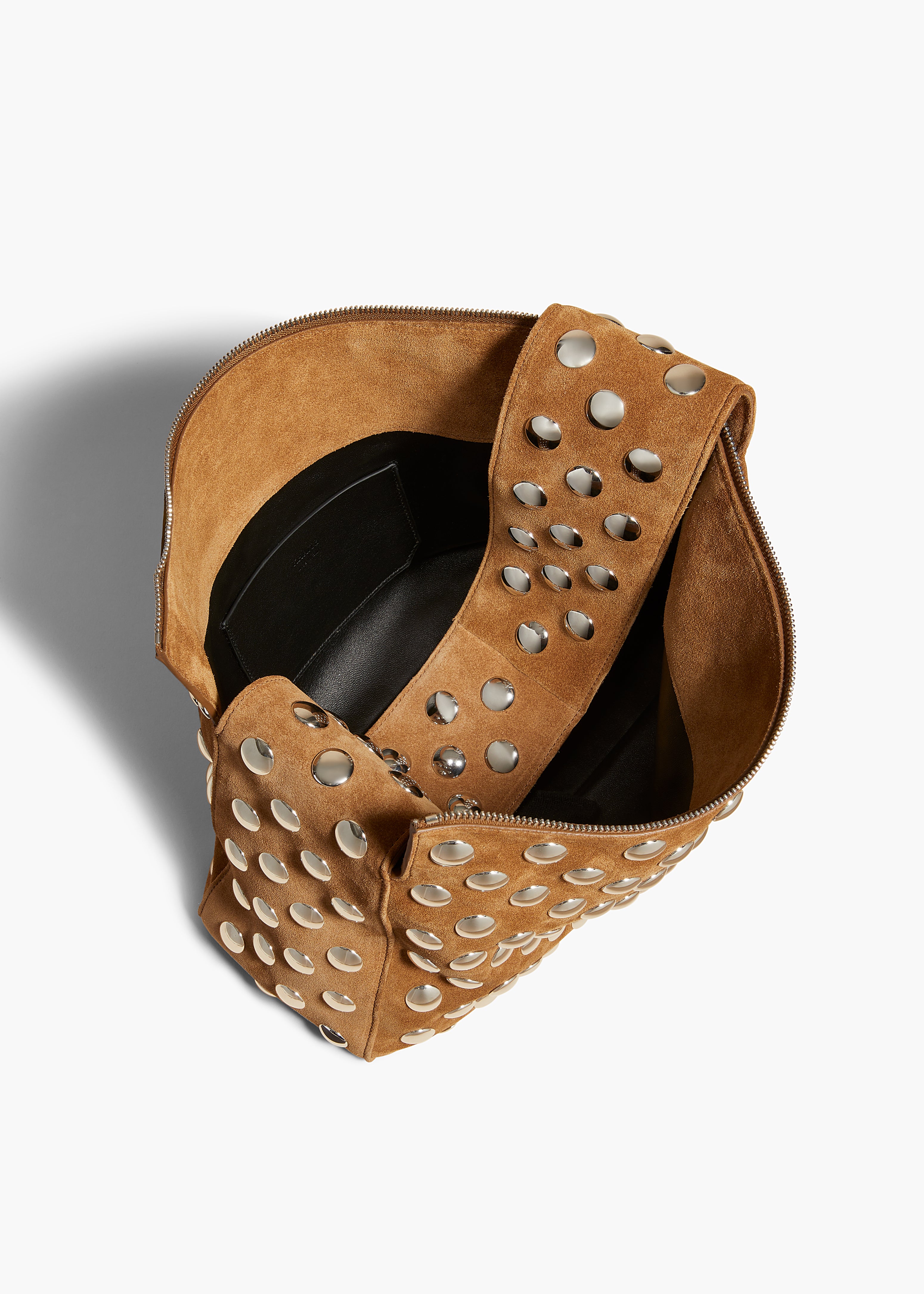 ELENA HANDBAG IN MUD SUEDE WITH STUDS OVERHEAD VIEW