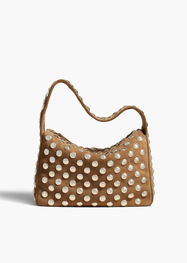 ELENA HANDBAG IN MUD SUEDE WITH STUDS FRONT VIEW