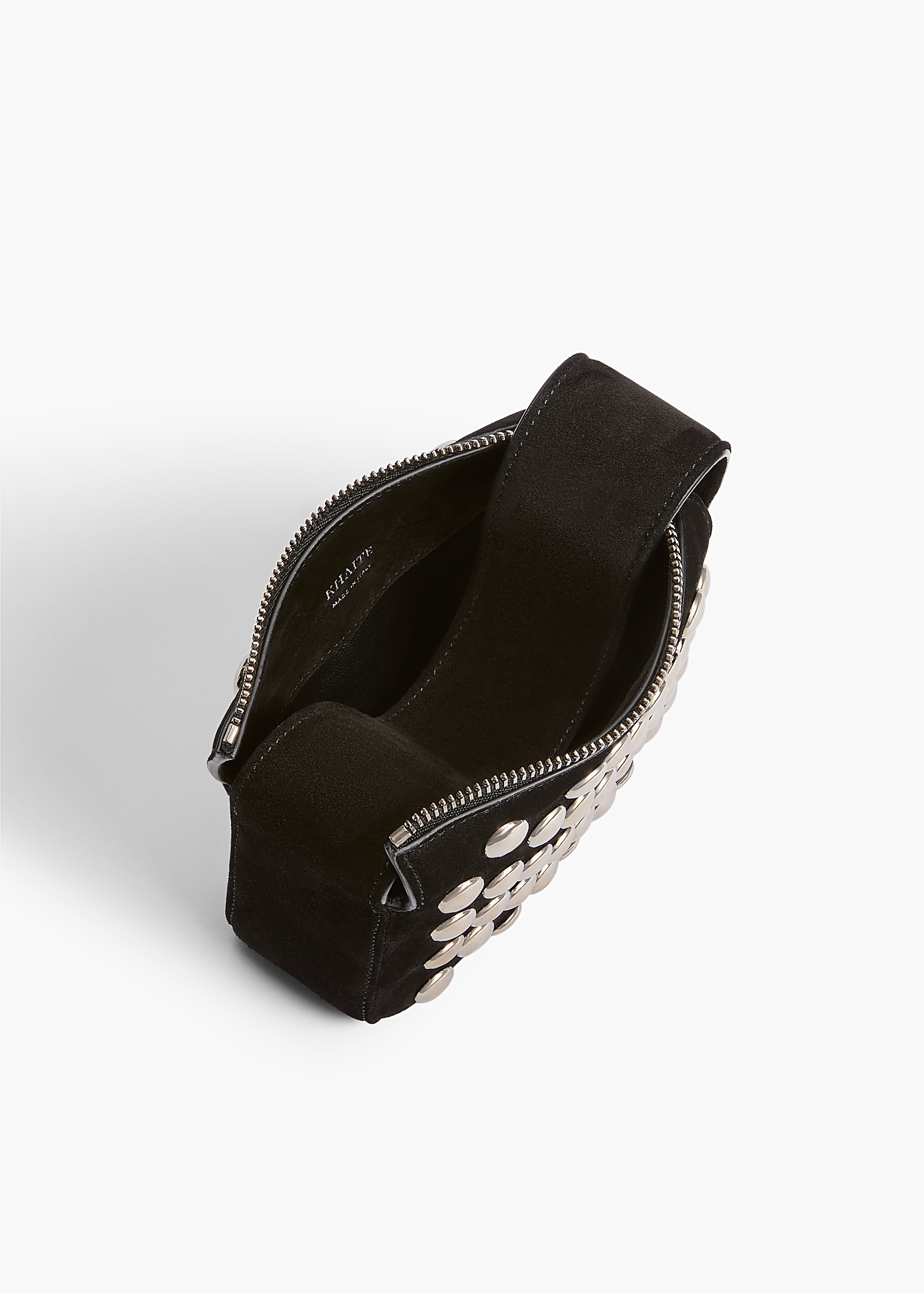 Nano Elena Bag in Black Suede with Silver Studs OVERHEAD VIEW