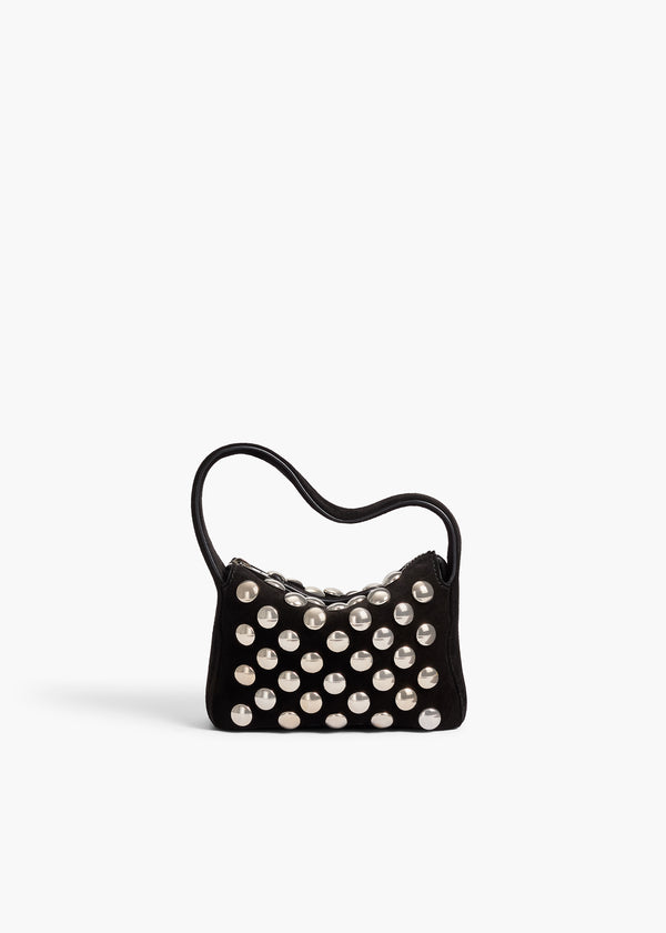 Nano Elena Bag in Black Suede with Silver Studs FRONT VIEW