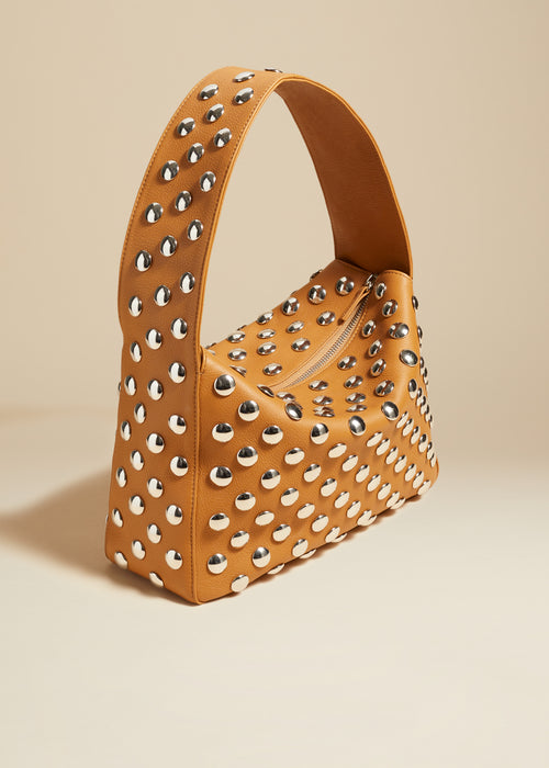 The Elena Bag in Nougat Leather with Studs