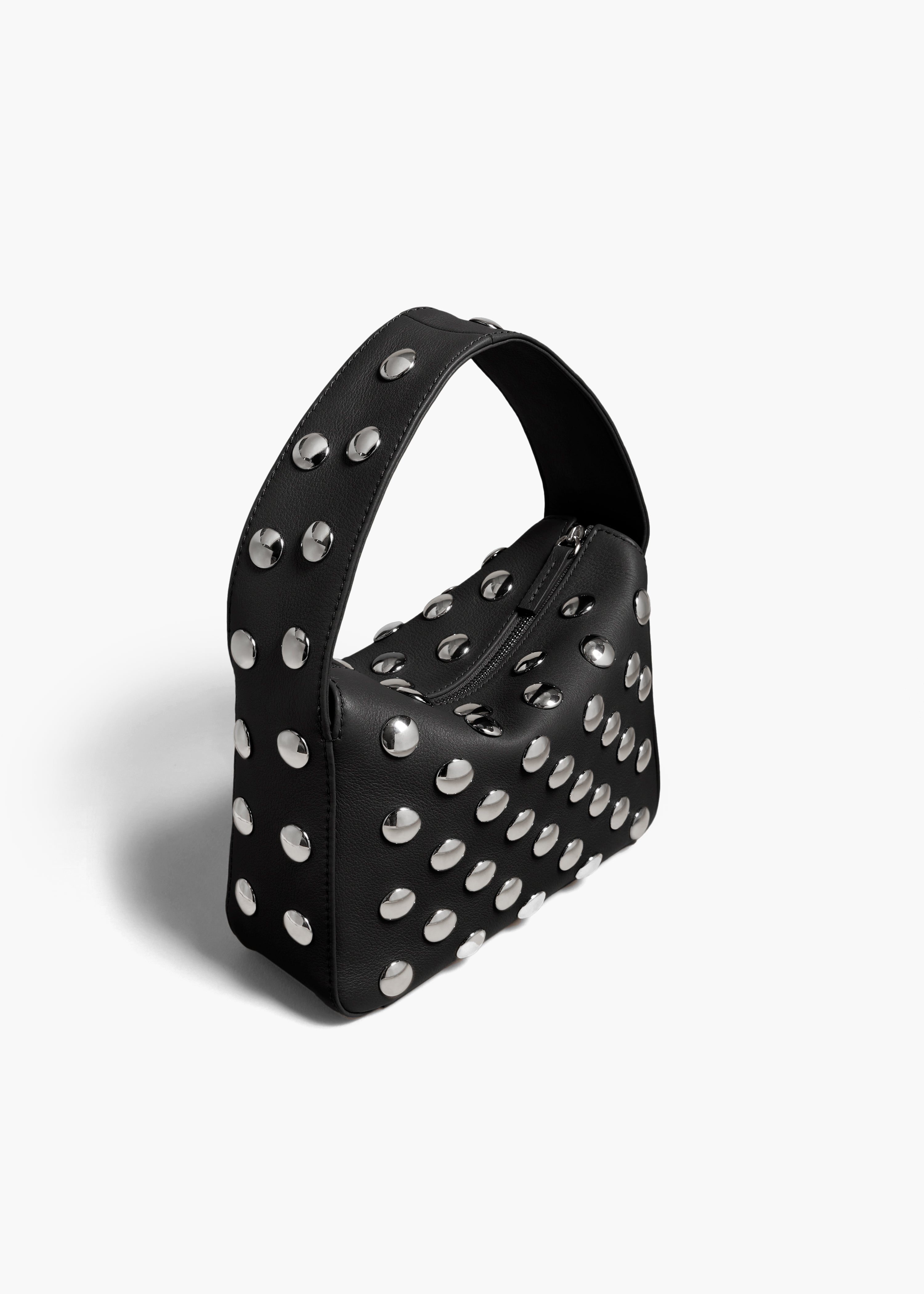 Small Elena Bag in Black Pebbled Leather with Studs