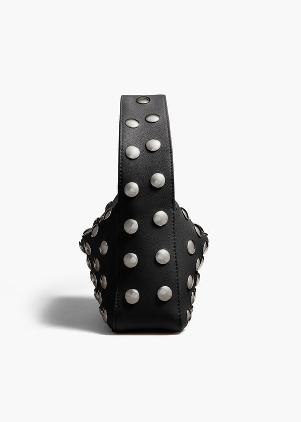 SMALL ELENA HANDBAG IN BLACK PEBBLED LEATHER WITH STUDS SIDE VIEW