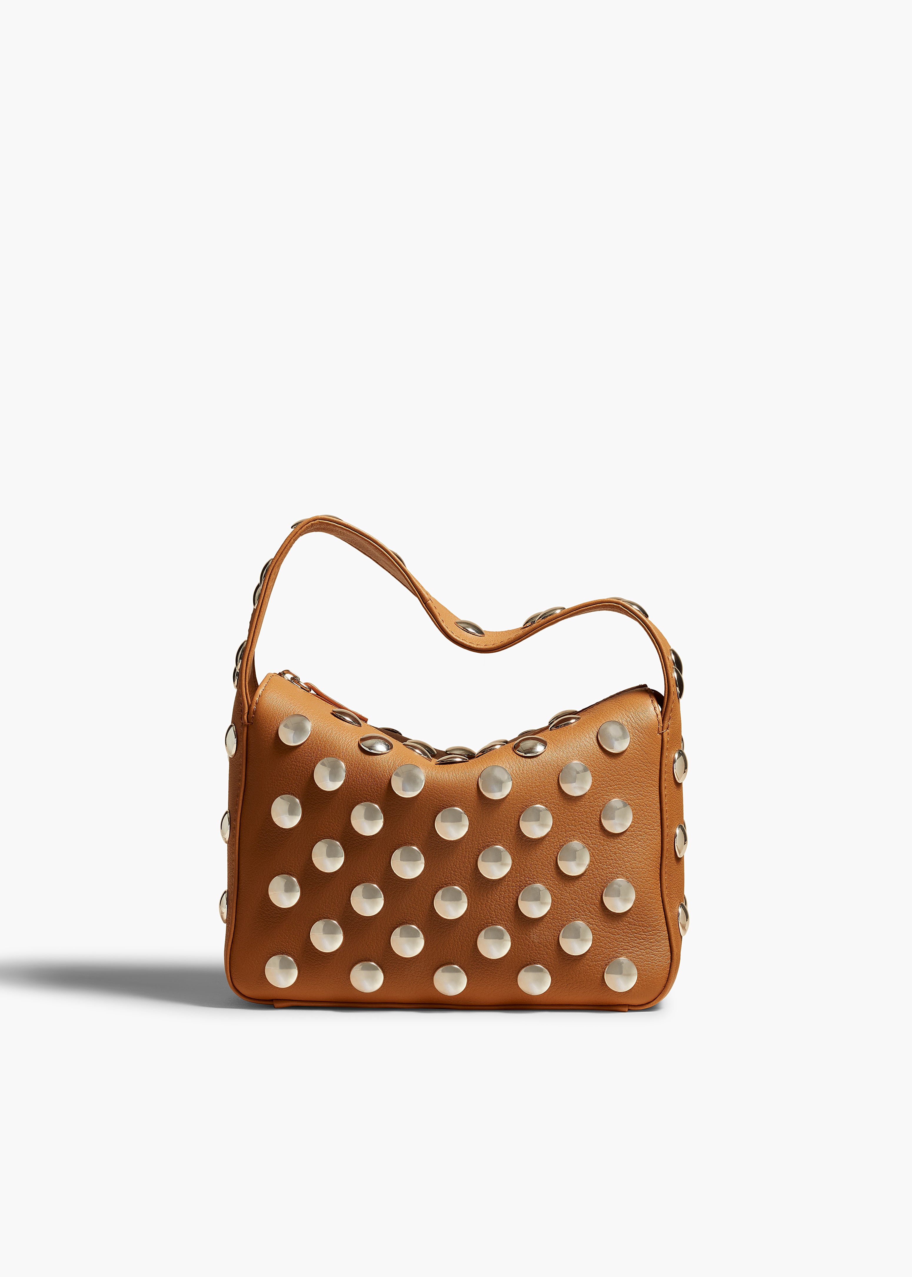 SMALL ELENA HANDBAG IN PEBBLED NOUGAT LEATHER WITH STUDS FRONT VIEW