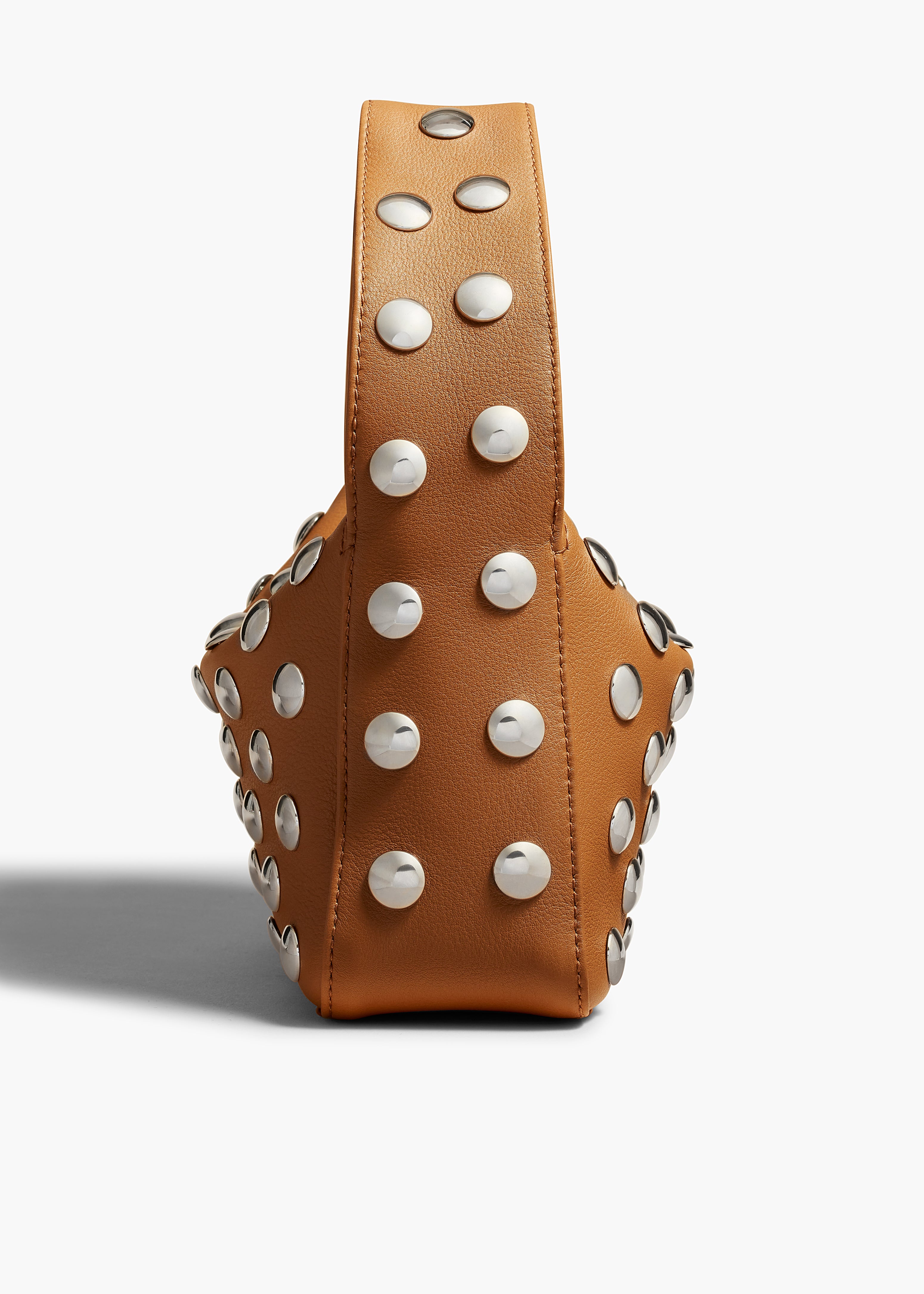 SMALL ELENA HANDBAG IN PEBBLED NOUGAT LEATHER WITH STUDS SIDE VIEW