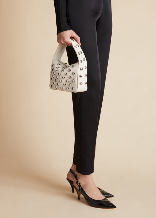 The Small Elena Bag in Off-White Leather with Studs
