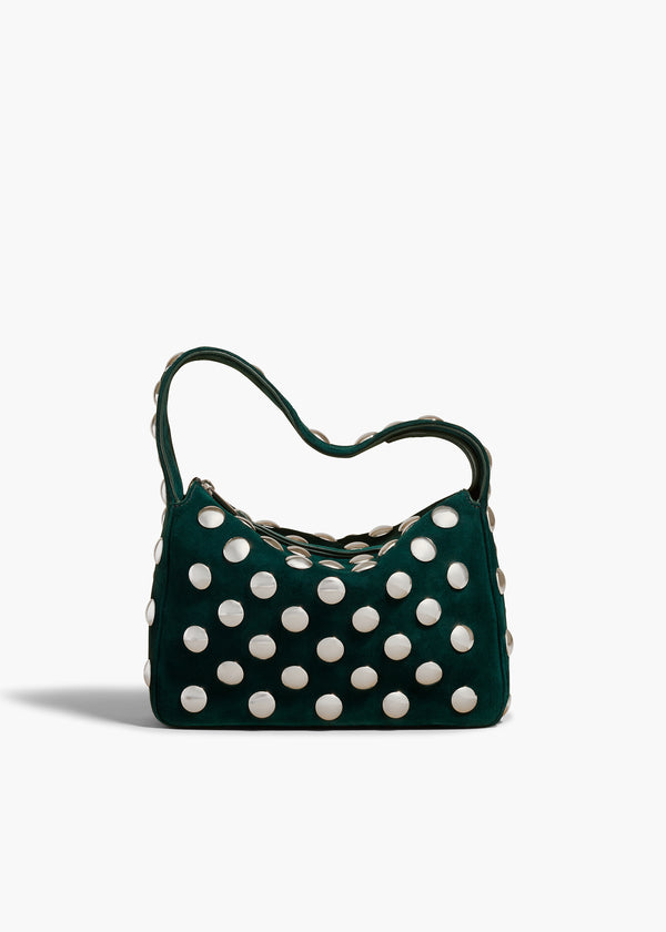 SMALL ELENA HANDBAG IN ENGLISH GREEN SUEDE WITH STUDS FRONT VIEW