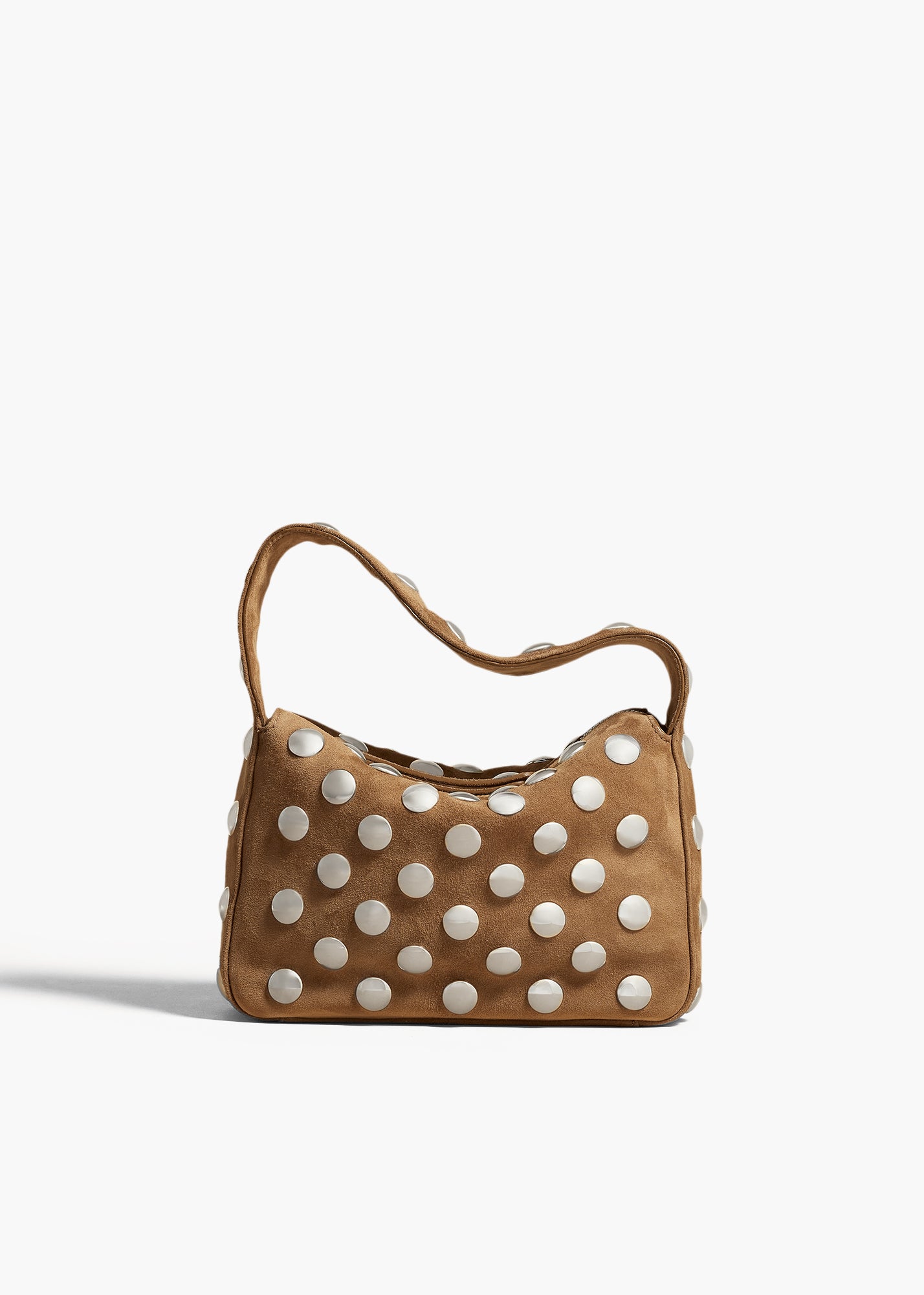 SMALL ELENA HANDBAG IN MUD SUEDE WITH STUDS FRONT VIEW