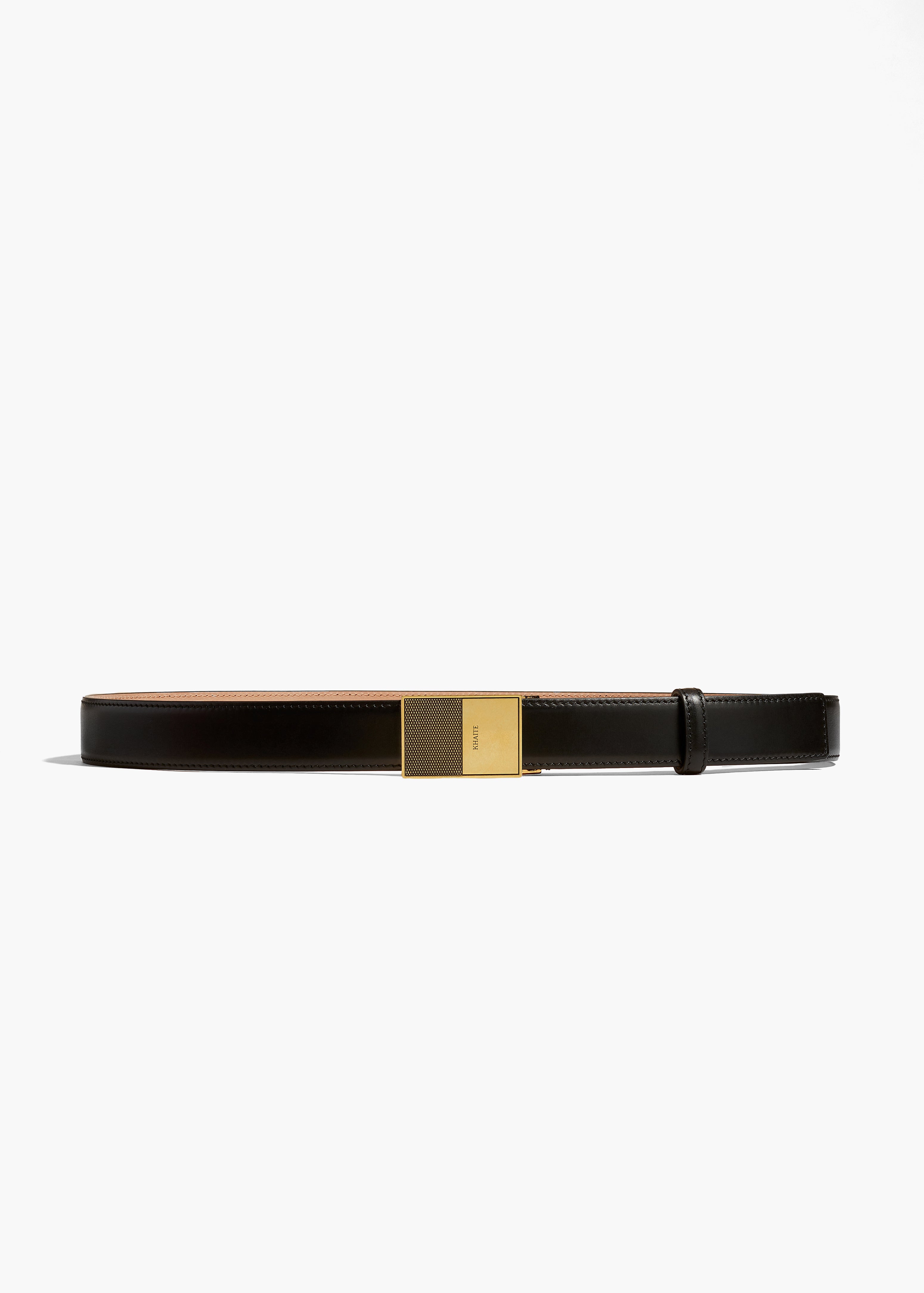 ELIO BELT IN ANTIQUE GOLD AND BLACK LEATHER FRONT VIEW