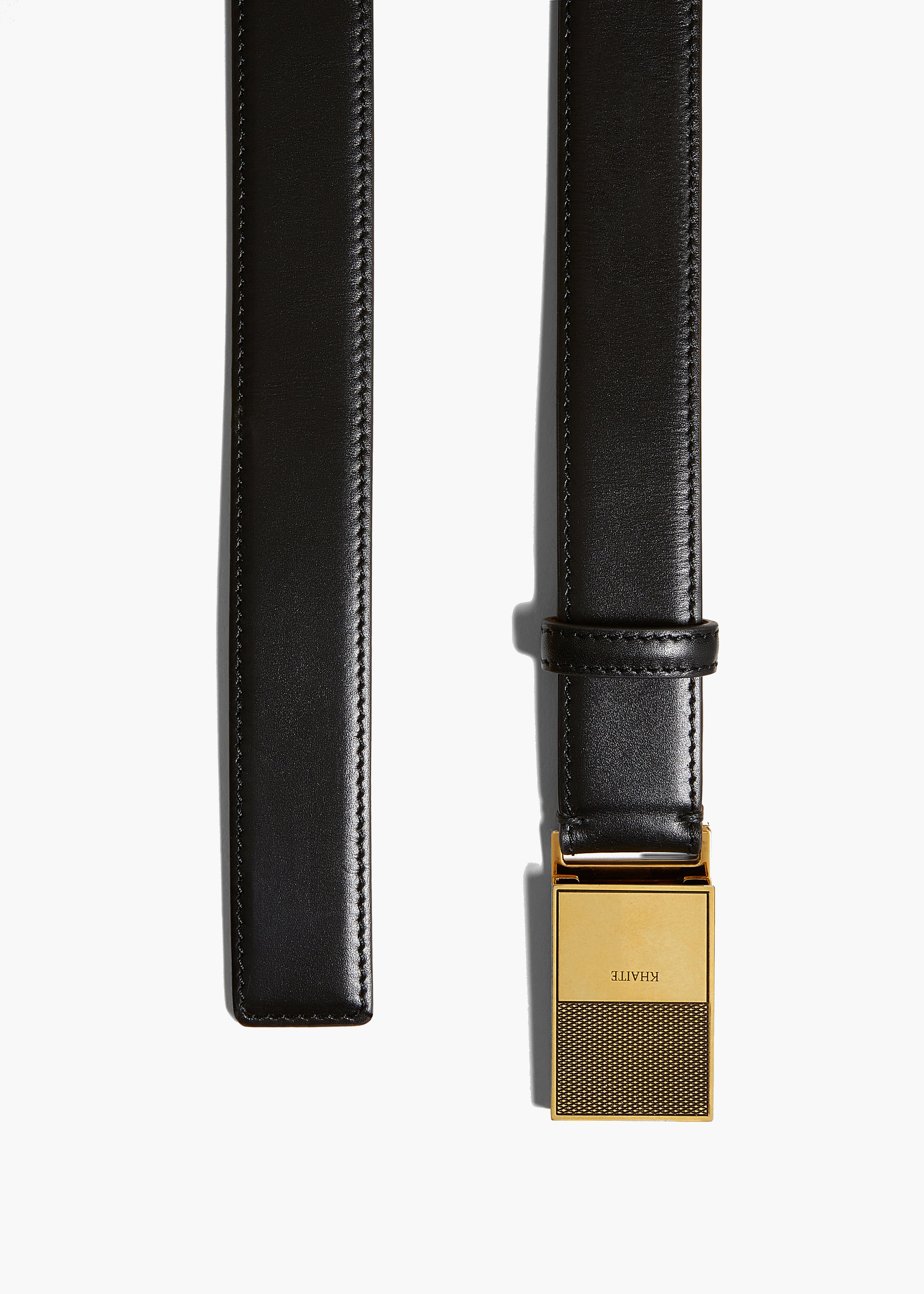 ELIO BELT IN ANTIQUE GOLD AND BLACK LEATHER FLAT VIEW