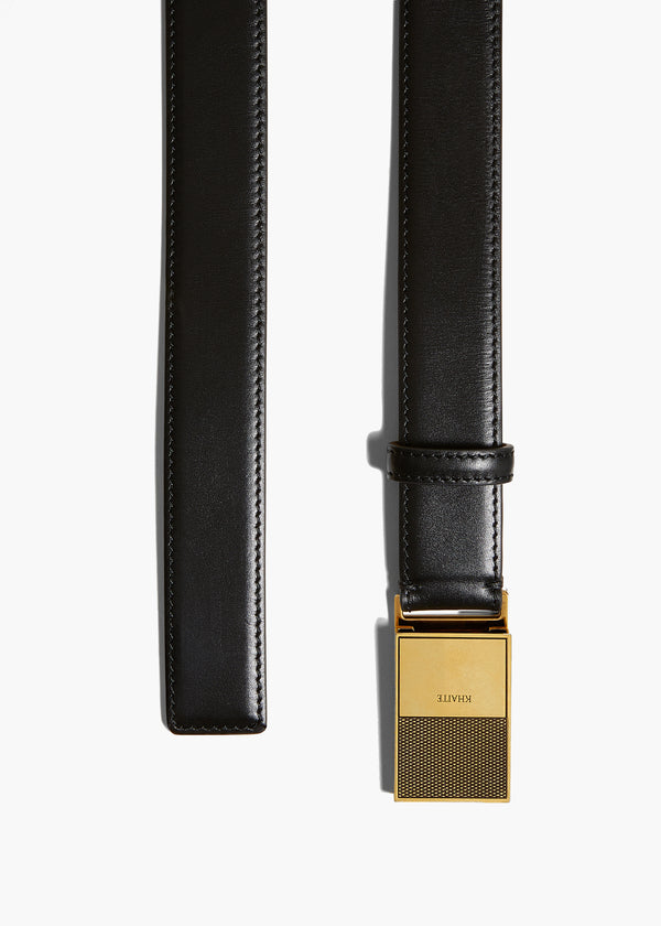 ELIO BELT IN ANTIQUE GOLD AND BLACK LEATHER FLAT VIEW