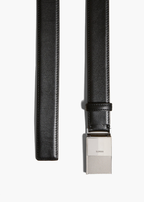 ELIO BELT IN SILVER AND BLACK CALF LEATHER FLAT VIEW