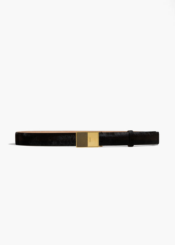 Elio Belt in Black Haircalf with Gold FRONT VIEW