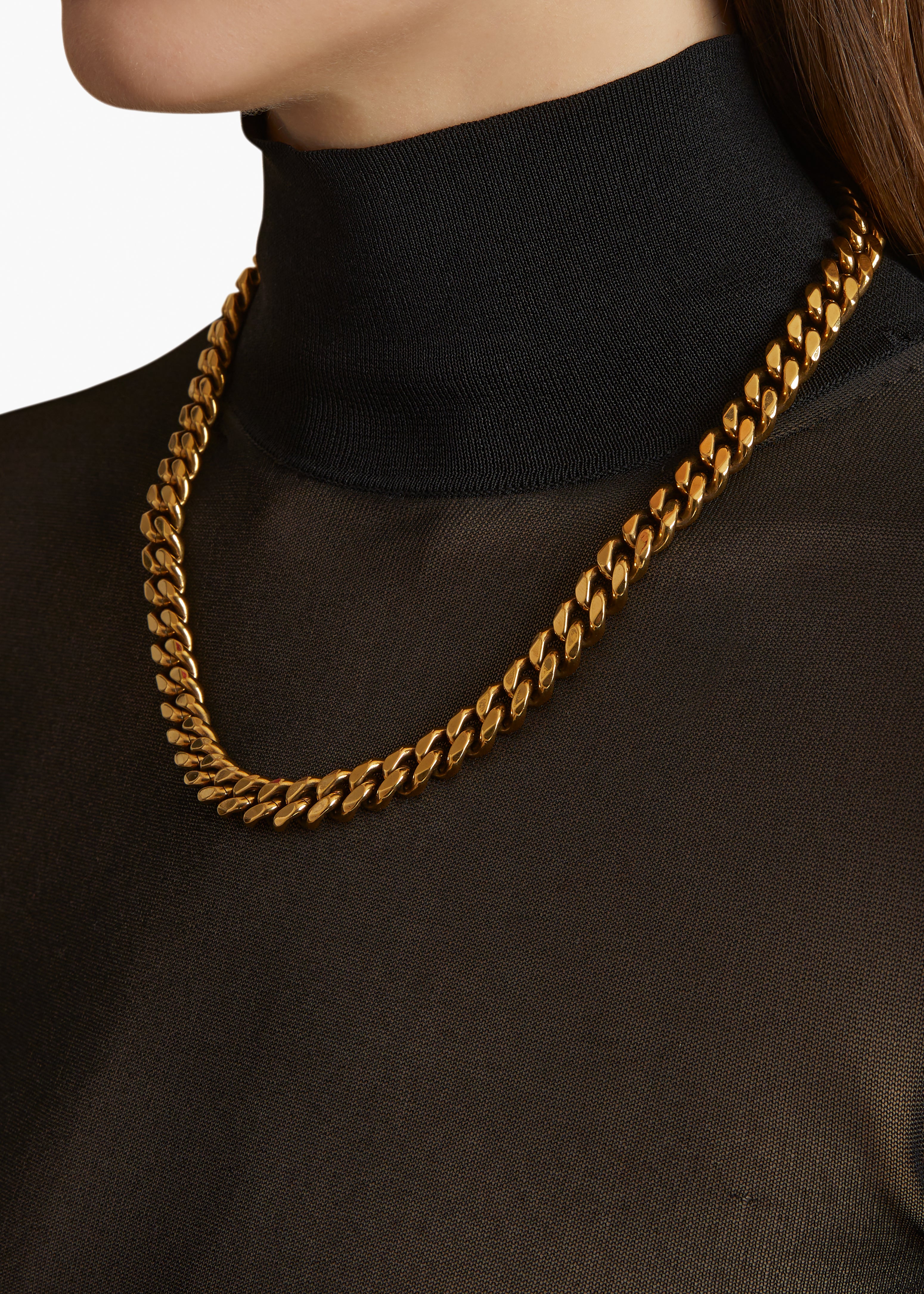 ELIO CHAIN NECKLACE IN ANTIQUE GOLD FRONT VIEW STYLED