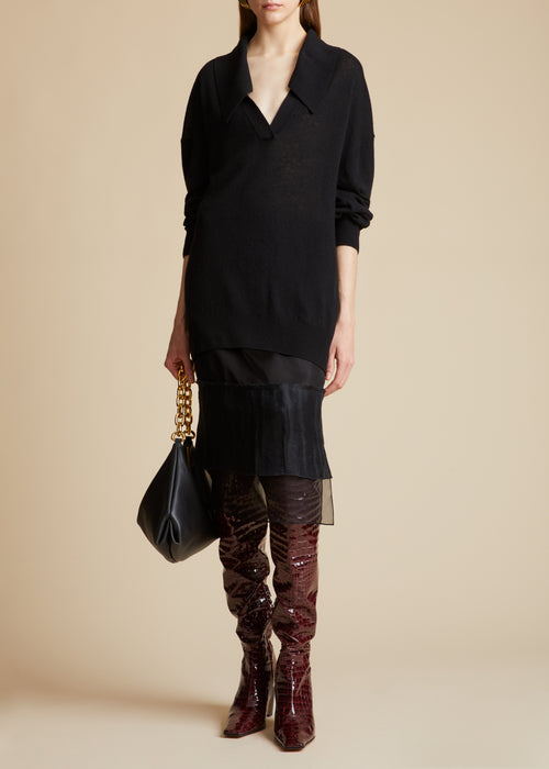 The Marfa Over-the-Knee High Boot in Bordeaux Croc-Embossed Leather