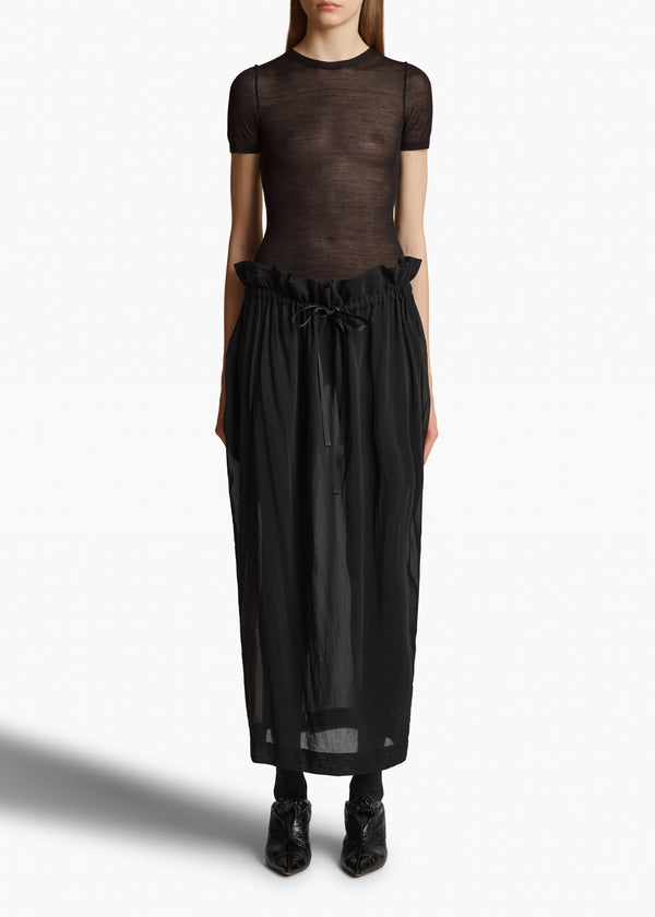 EMBER SKIRT IN BLACK COTTON SILK FRONT VIEW STYLED