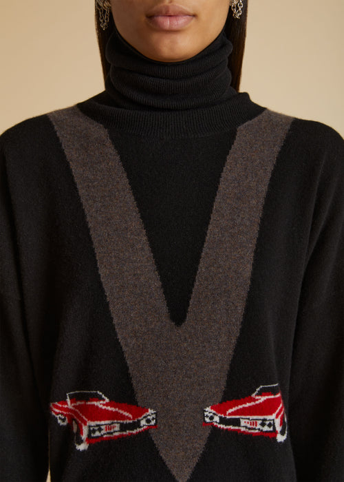 The Esmal Sweater in Black with Car Print