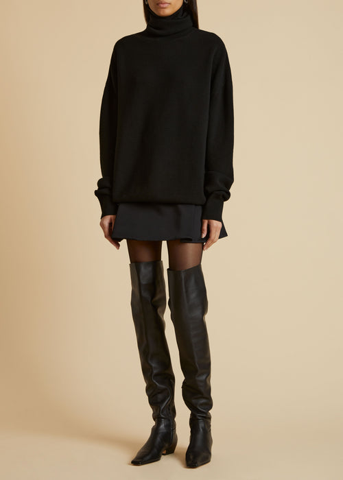 The Marfa Over-the-Knee Flat Boot in Black Leather