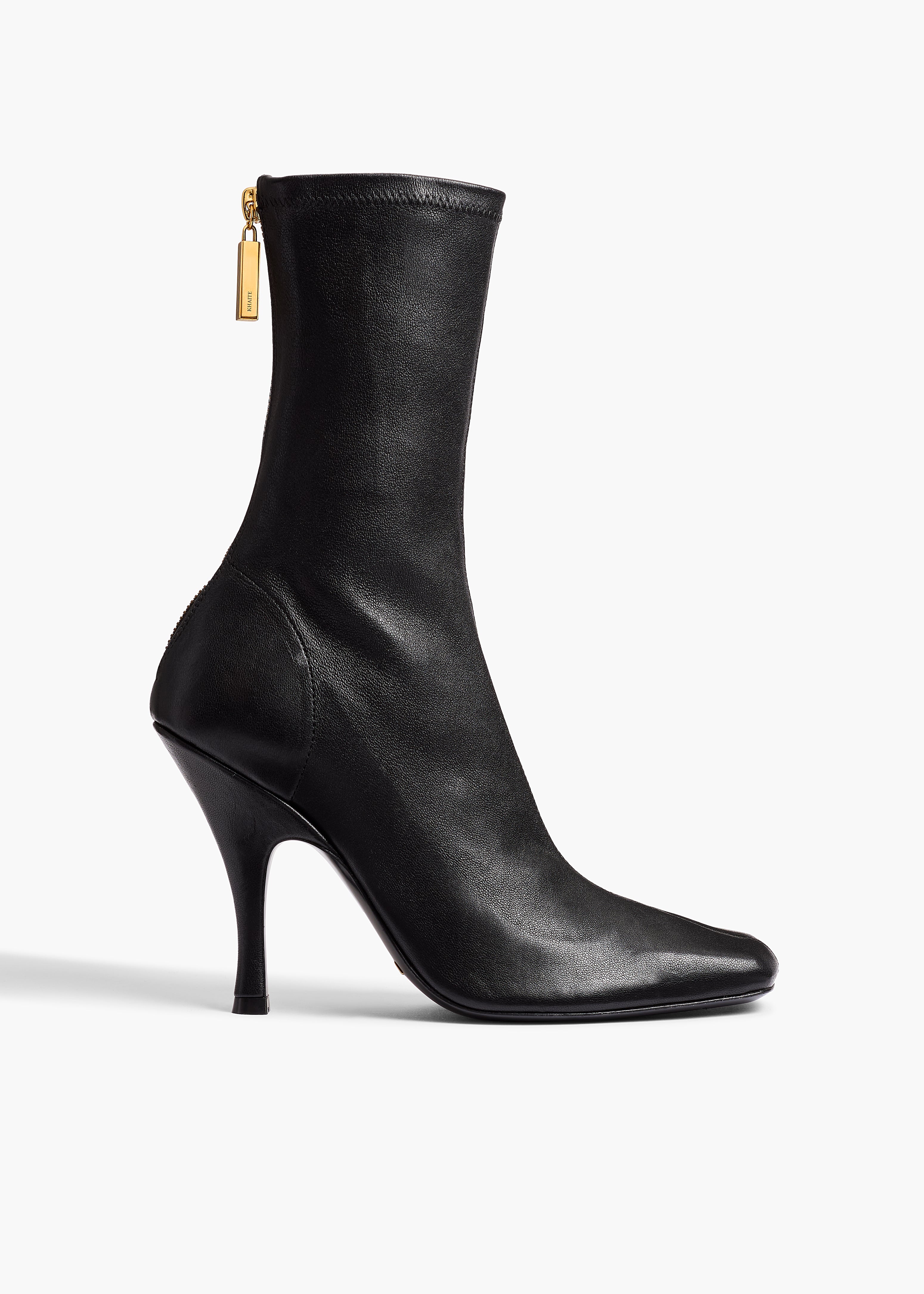 Eva Mid Calf Boot in Black Nappa Leather FRONT VIEW