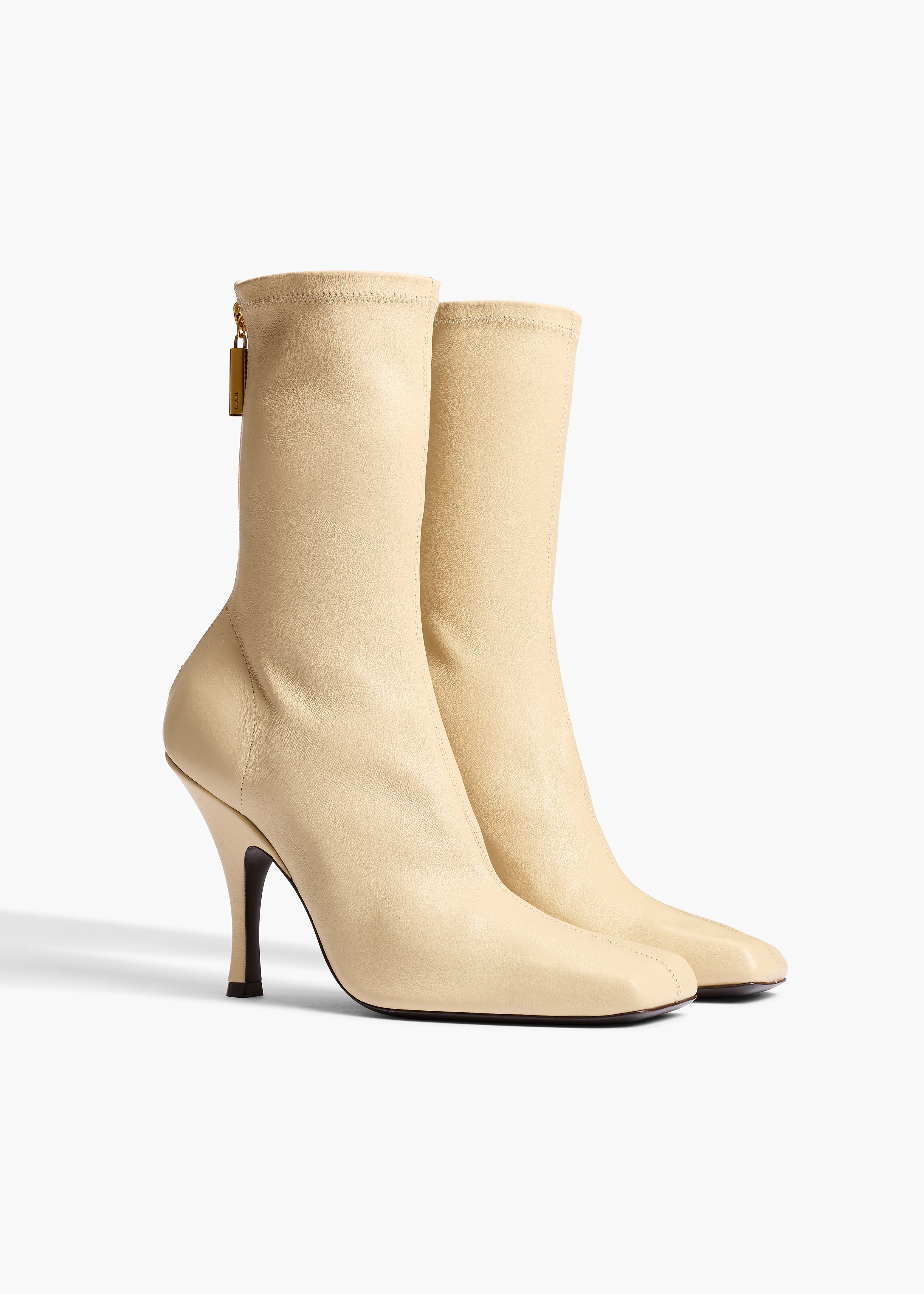 Eva Mid Calf Boot in Sand Nappa Leather ANGLED VIEW