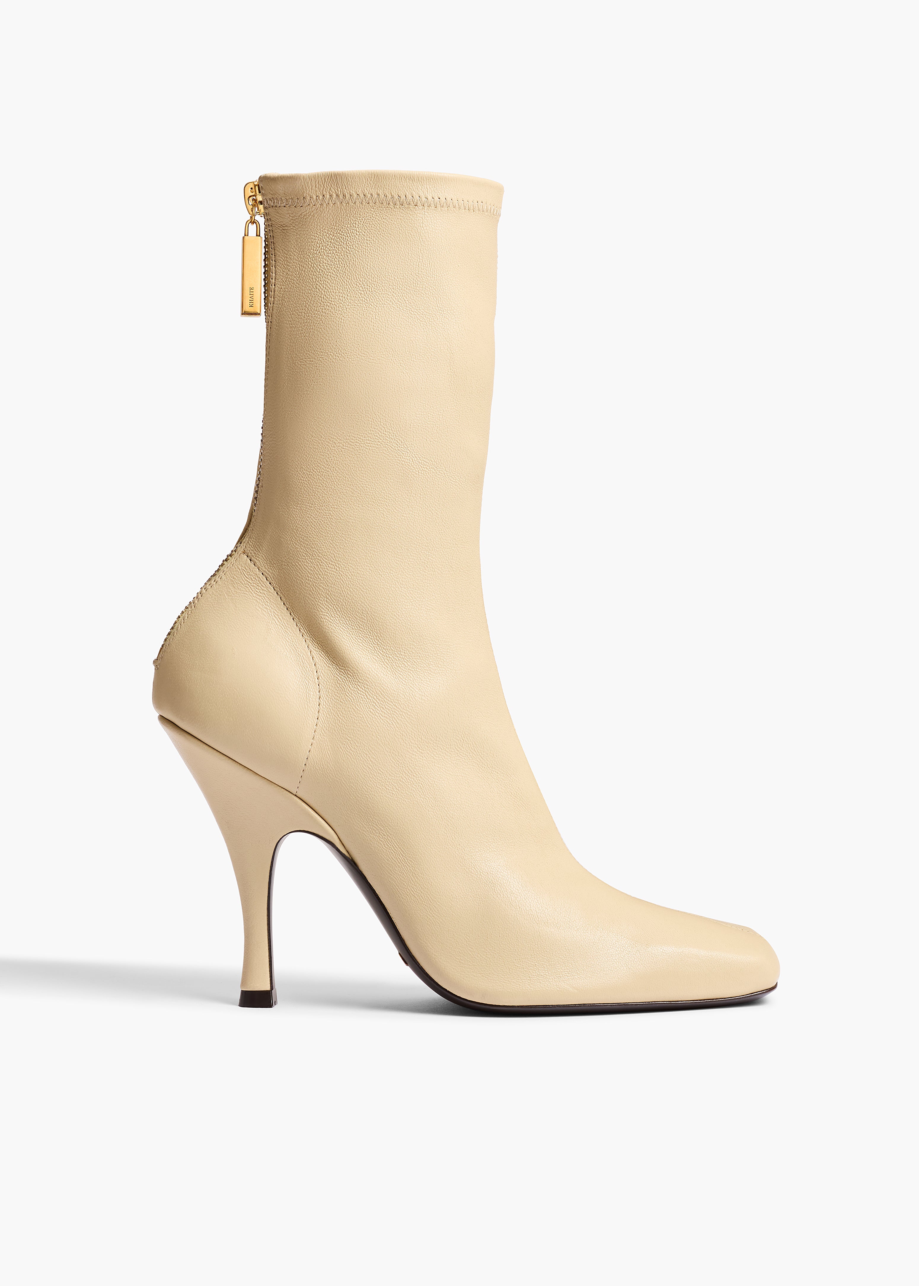 Eva Mid Calf Boot in Sand Nappa Leather FRONT VIEW