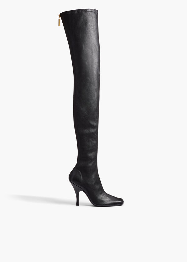 Eva Over-the-Knee Boot in Black Nappa Leather FRONT VIEW