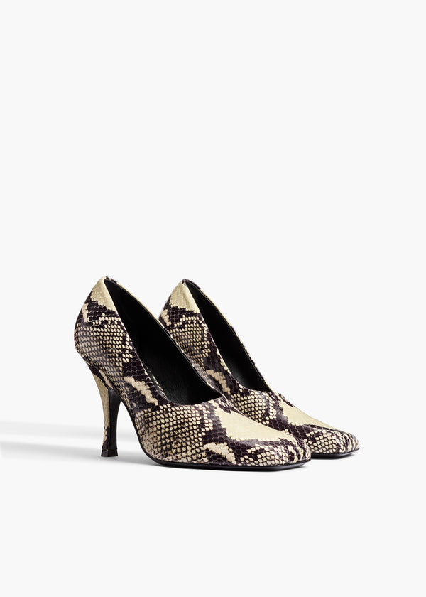 Eva Pump in Natural Python-Embossed Leather ANGLED VIEW