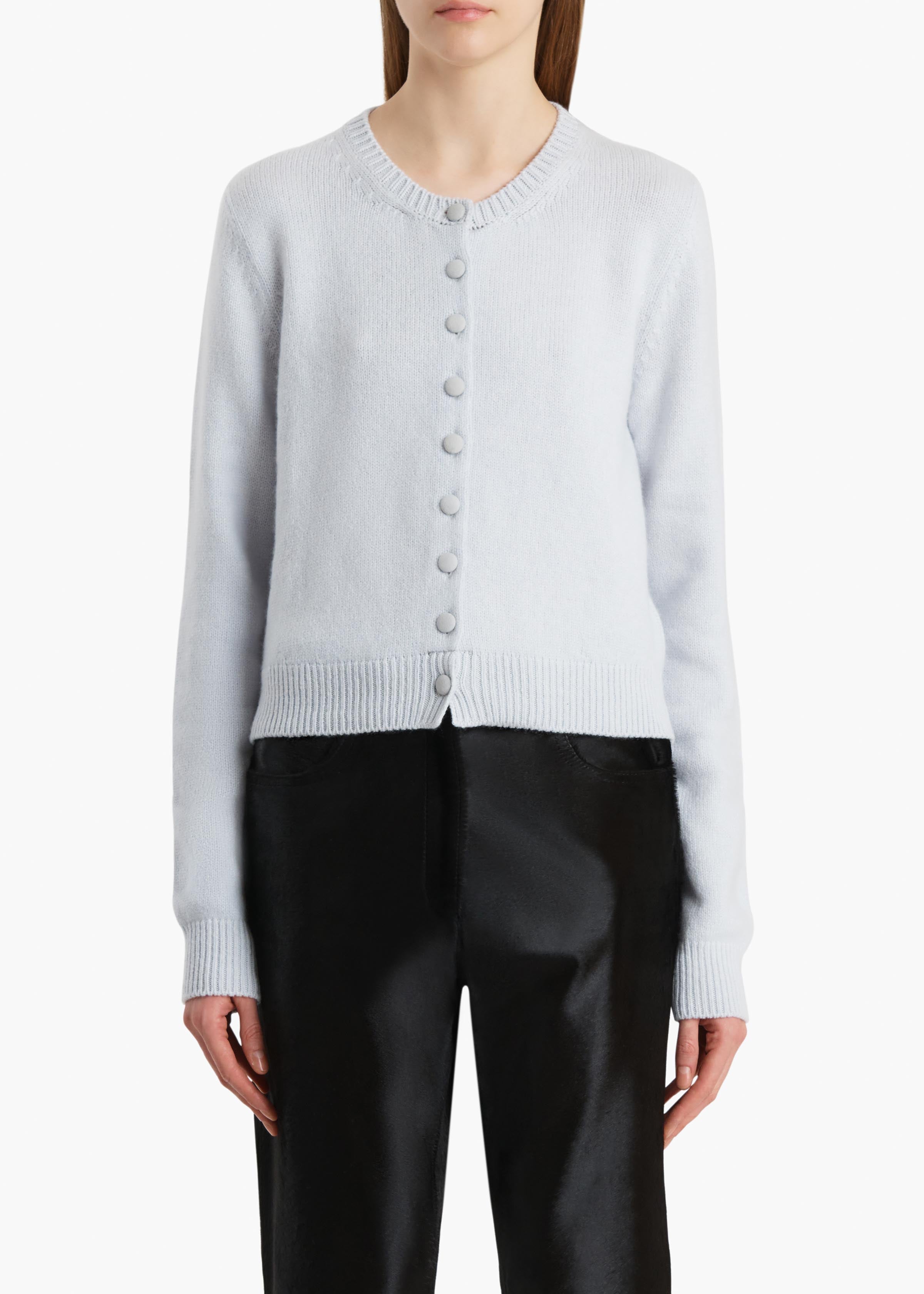 Everheart Cardigan in Ice Blue with Suede Buttons