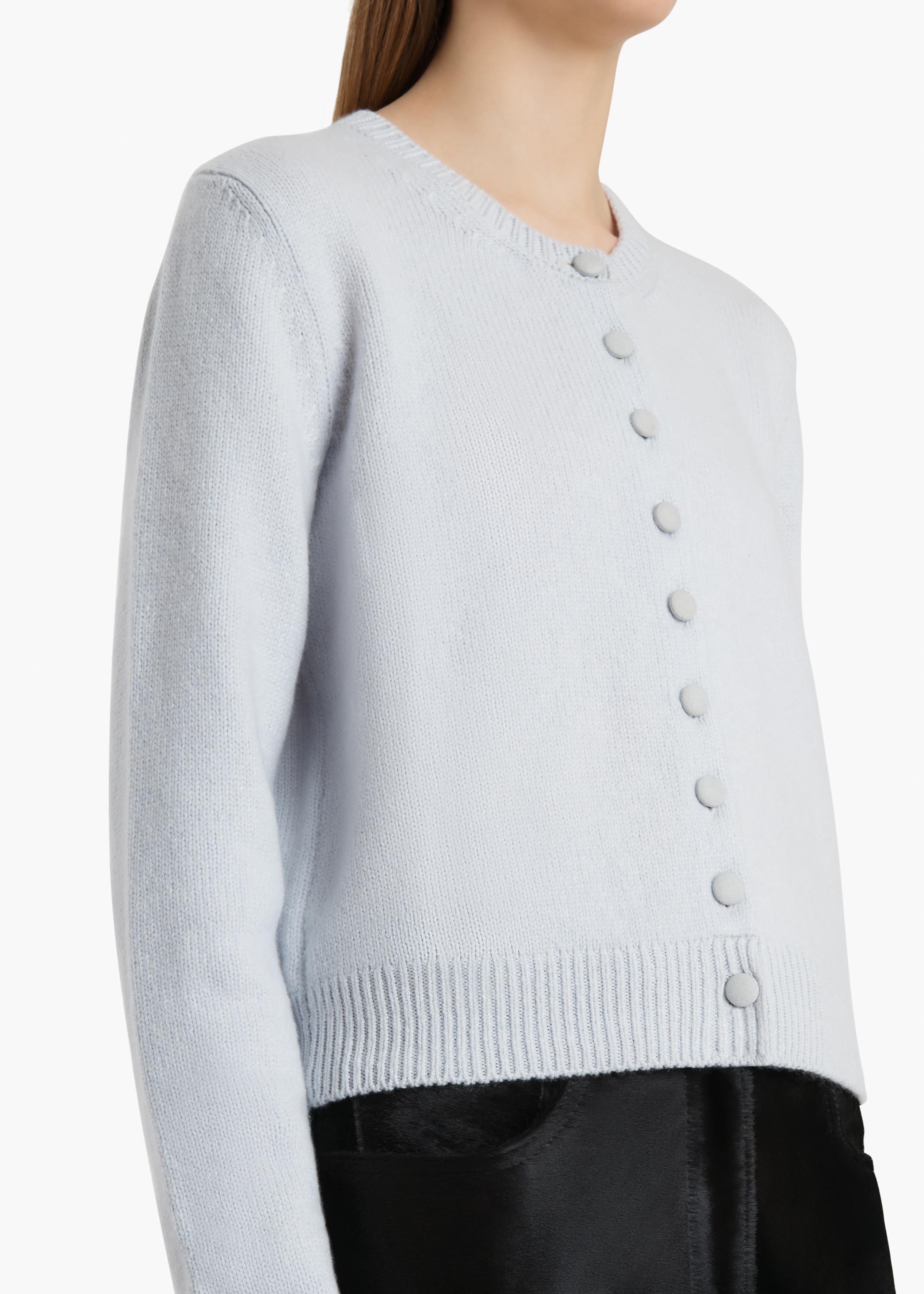 Everheart Cardigan in Ice Blue with Suede Buttons