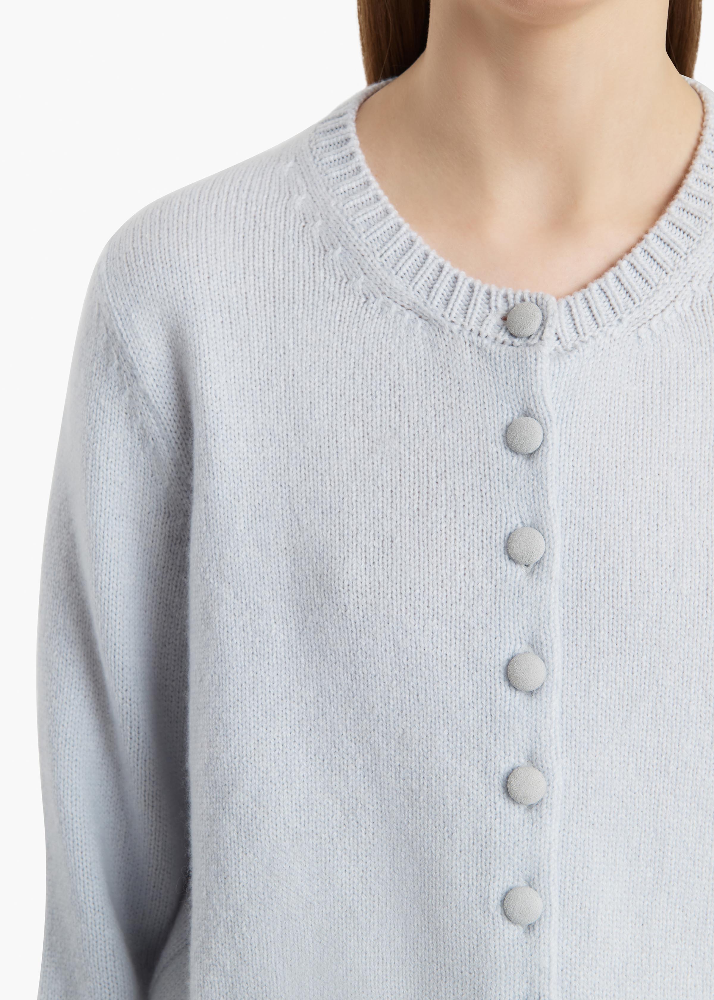 Everheart Cardigan in Ice Blue with Suede Buttons