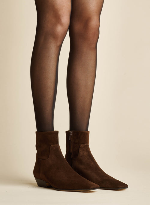 The Marfa Ankle Boot in Coffee Suede– KHAITE