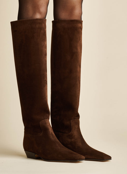 The Marfa Knee-High Boot in Coffee Suede