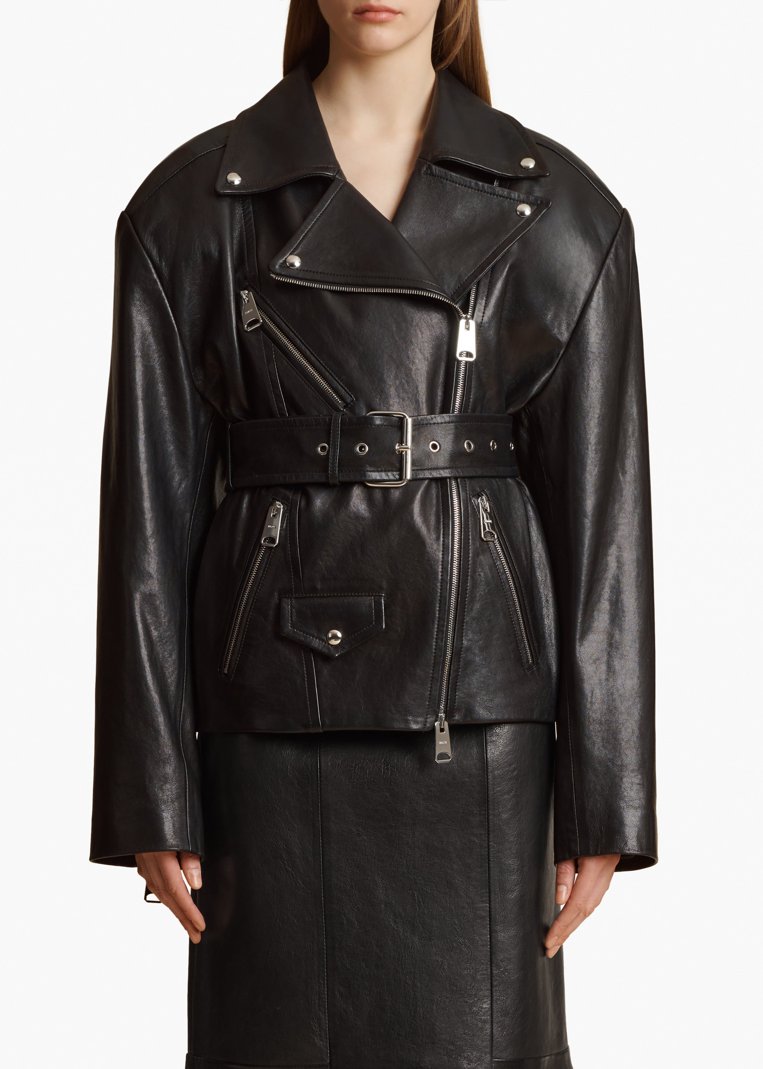 FABBIE JACKET IN BLACK LEATHER FRONT VIEW