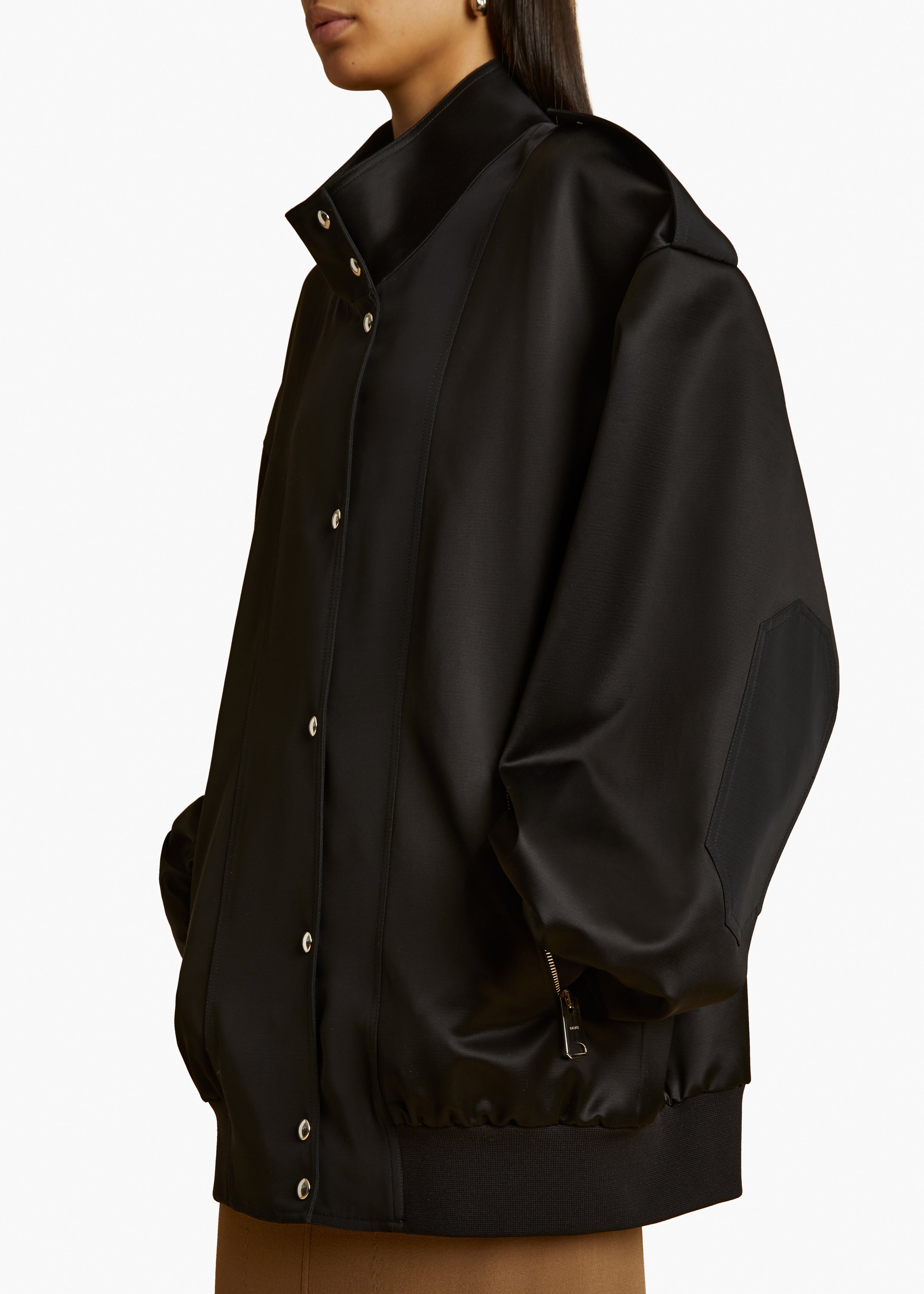 FARRIS JACKET IN BLACK SATIN DETAILED VIEW 1