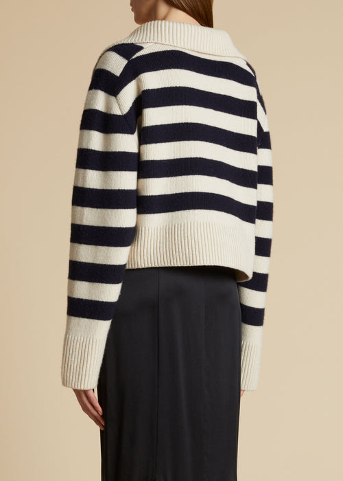 The Franklin Sweater in Magnolia with Navy Stripes