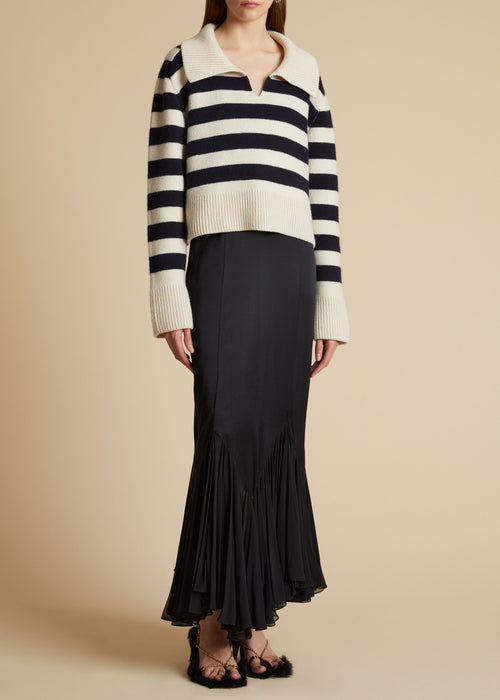 The Franklin Sweater in Magnolia with Navy Stripes