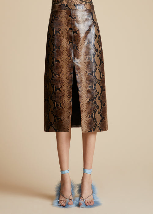 Embossed leather midi outlet skirt