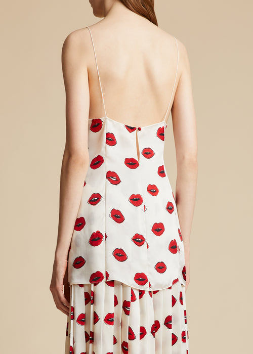 The Grisella Top in Cream with Red Lip Print