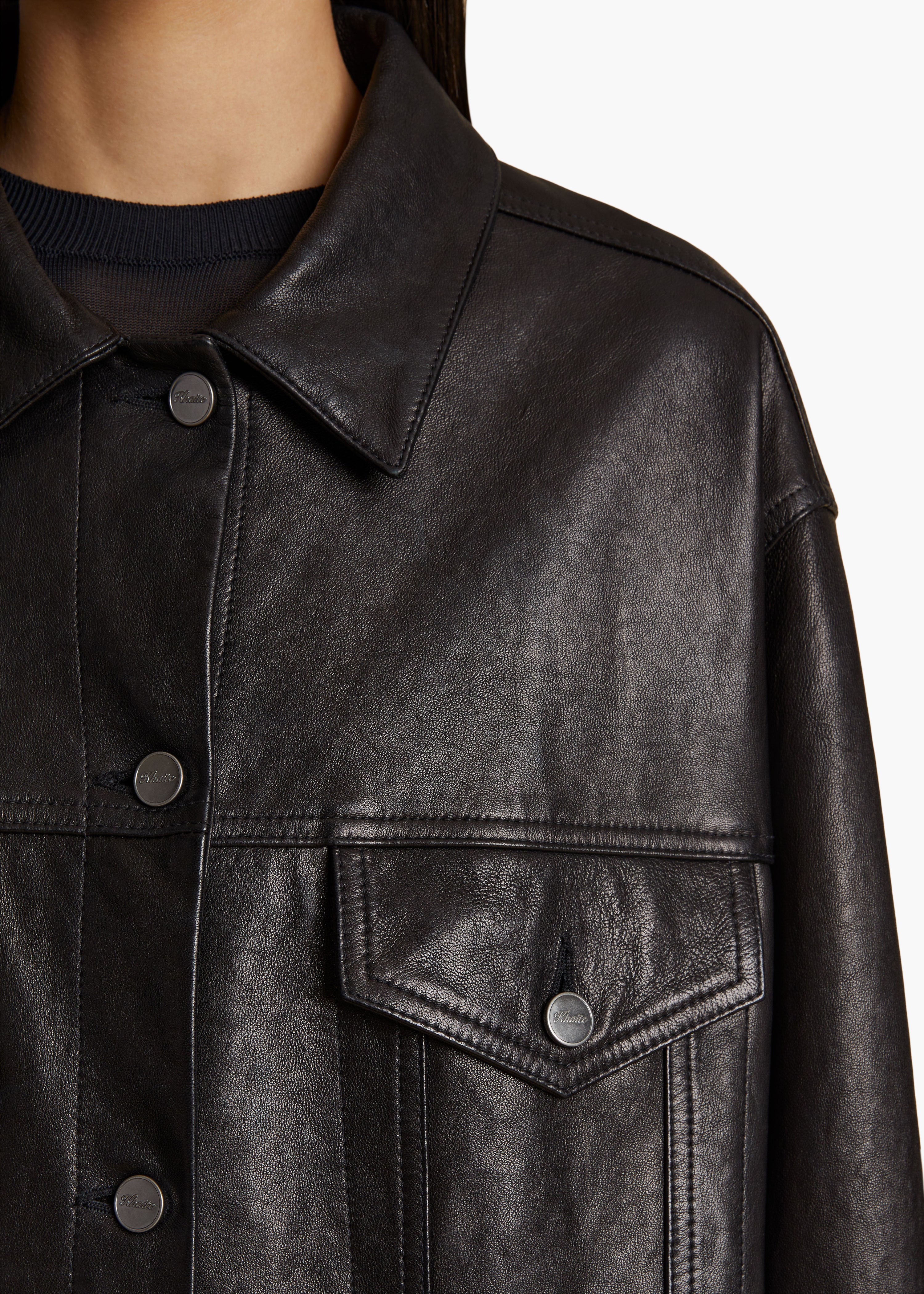 GRIZZO JACKET IN BLACK LEATHER DETAILED VIEW